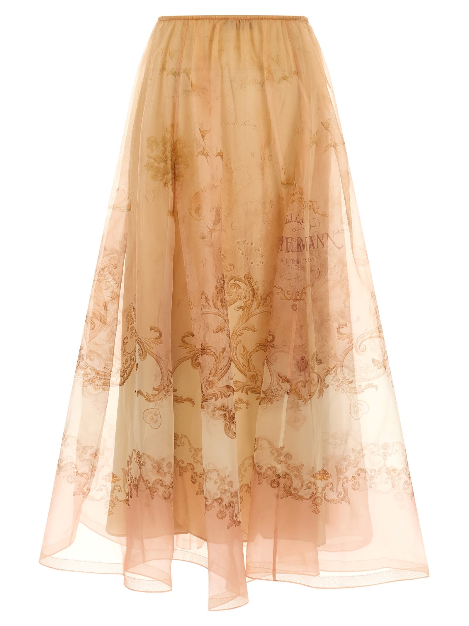 Zimmermann Hypnotic Printed Silk-organza Midi Skirt In Brown