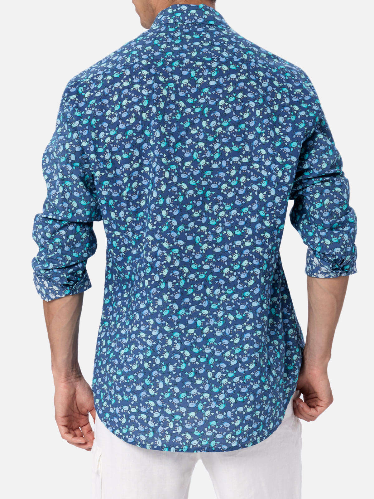 Mc2 Saint Barth Man Muslin Cotton Shirt Sikelia With Crabs Print In Blue