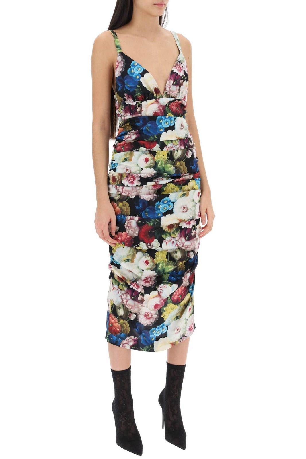 Shop Dolce & Gabbana Floral Printed Slip Dress In Black