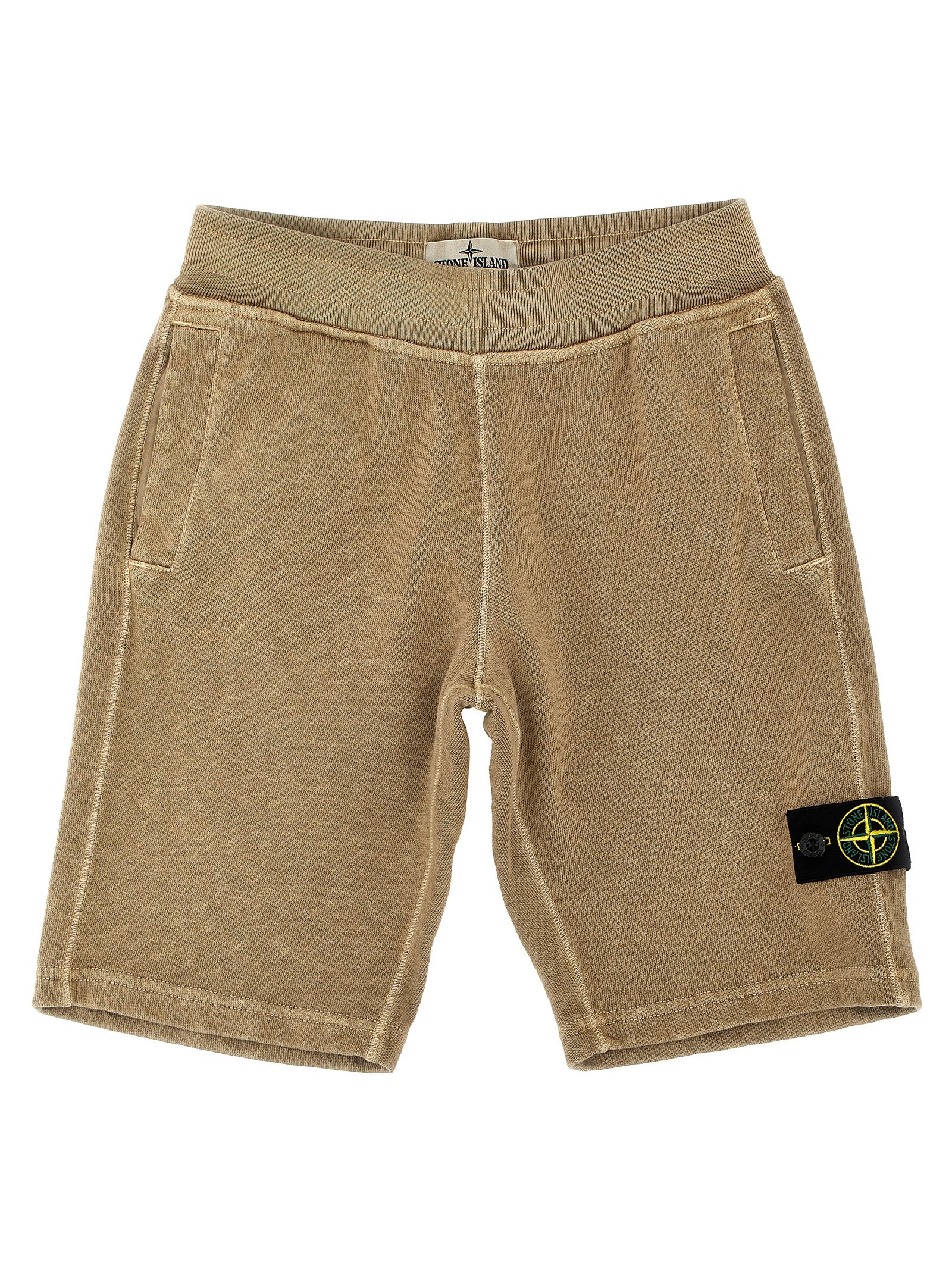 Stone Island Logo Badge Bermuda Shorts In Beige