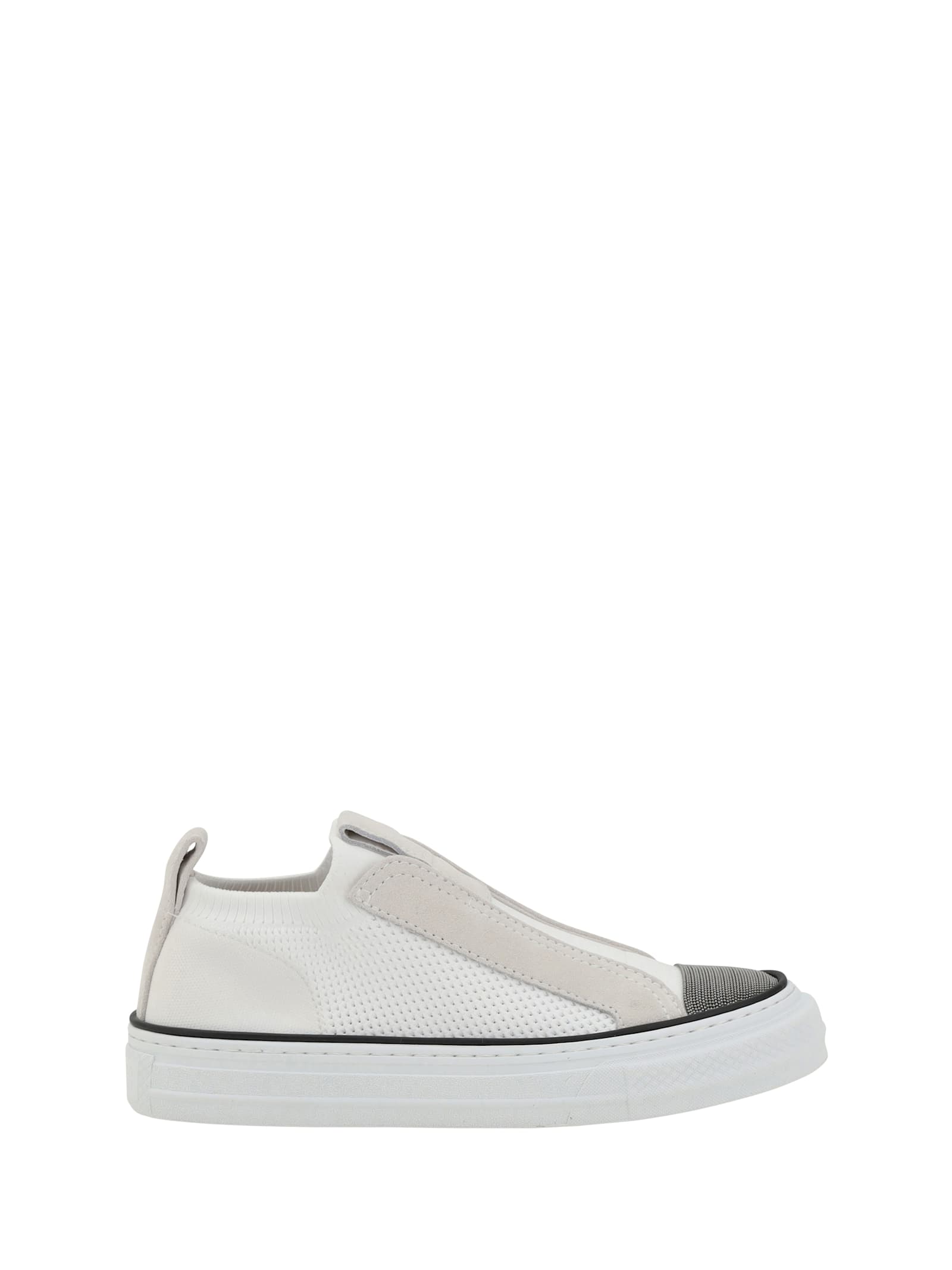 Knitted Slip-on Sneakers With Suede Details And Precious Toe