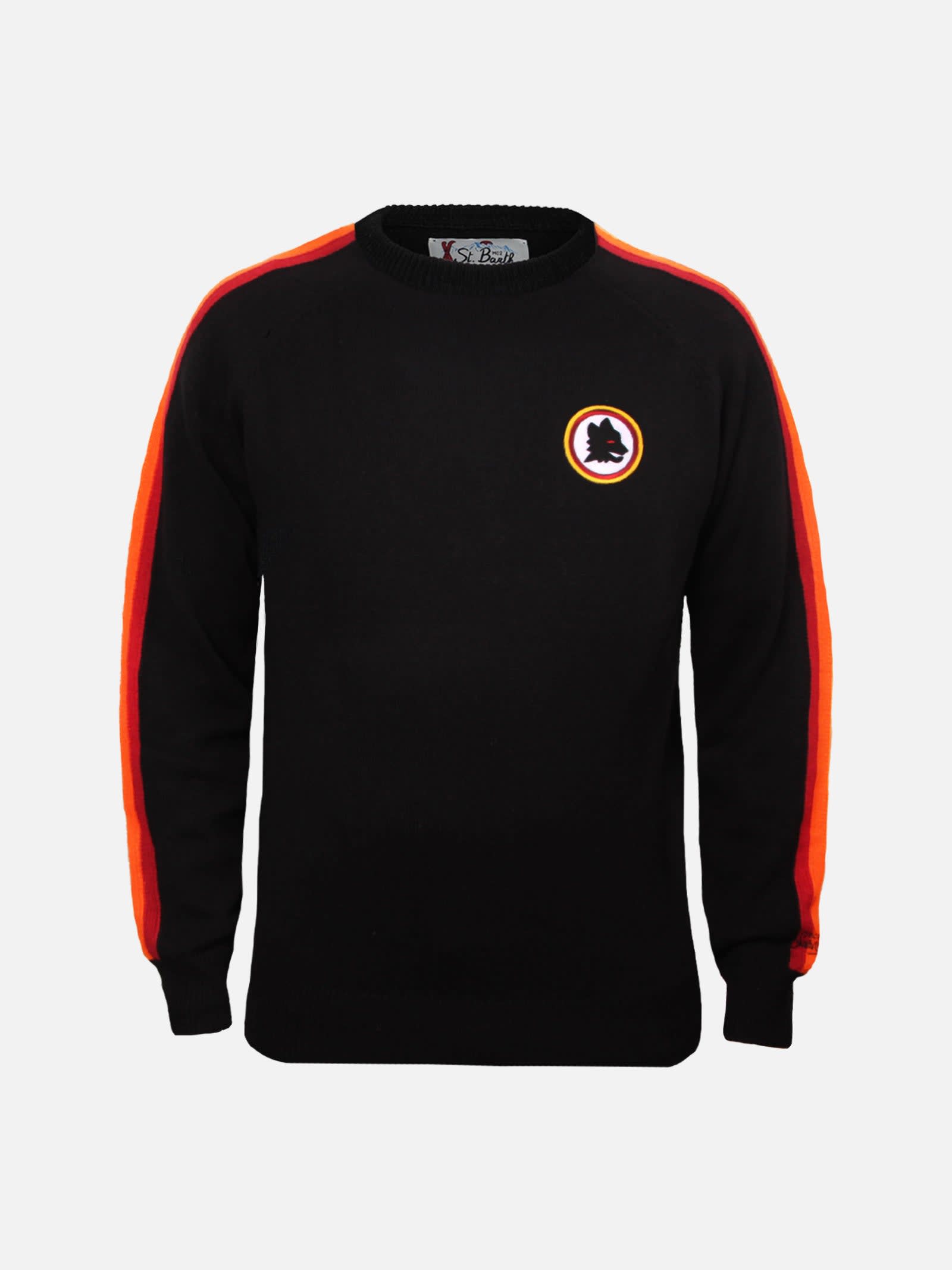 Shop Mc2 Saint Barth Man Crewneck Sweater With Roma Patch As Roma Special Edition In Black