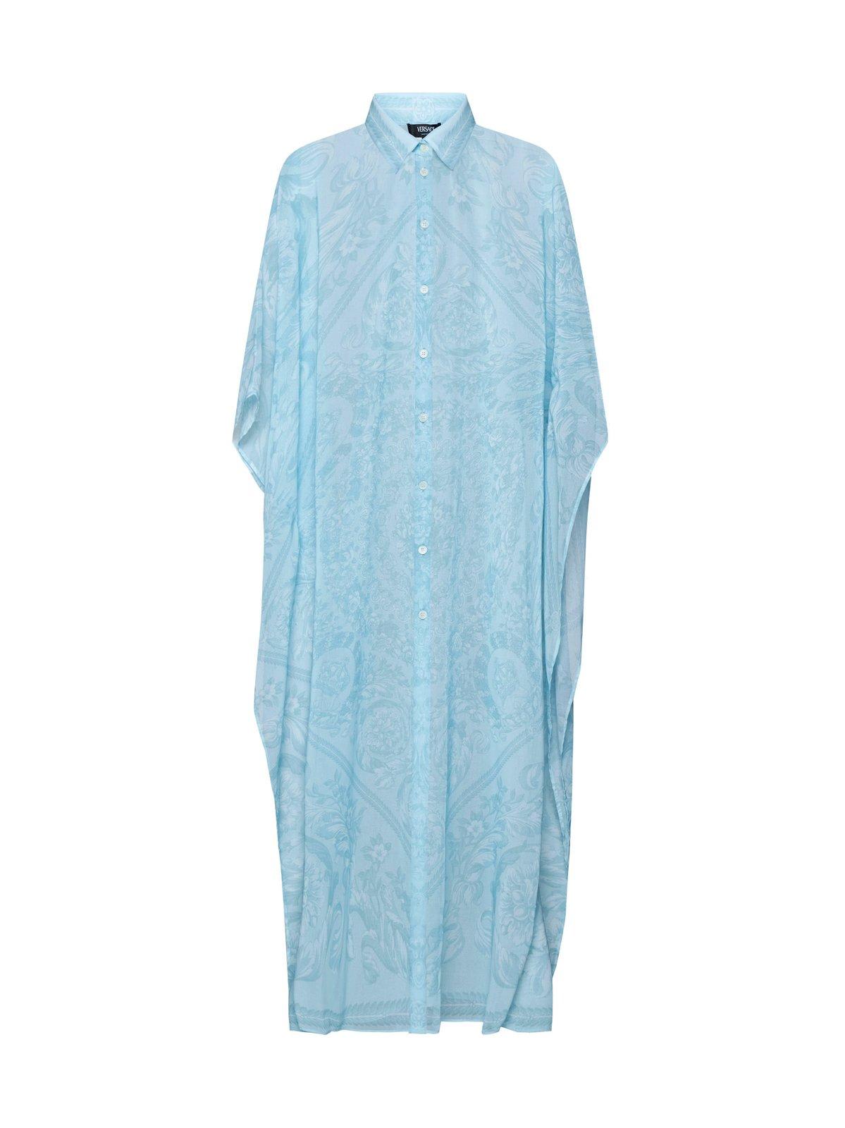Versace Barocco-printed Semi-sheer Chiffon Cover-up In Pale Blue