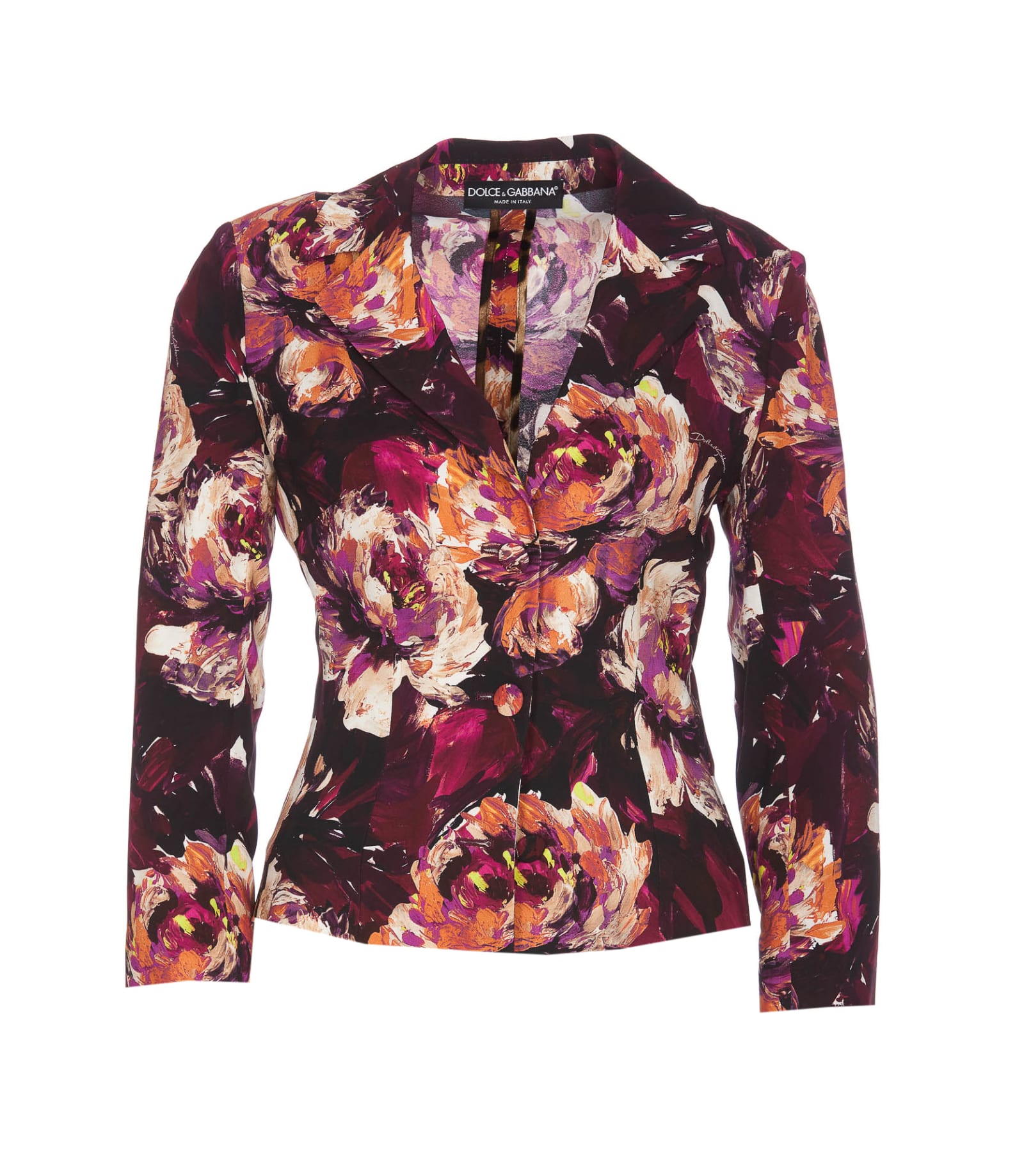 Dolce & Gabbana Floral-print Fitted-waistline Blazer In Multicolor