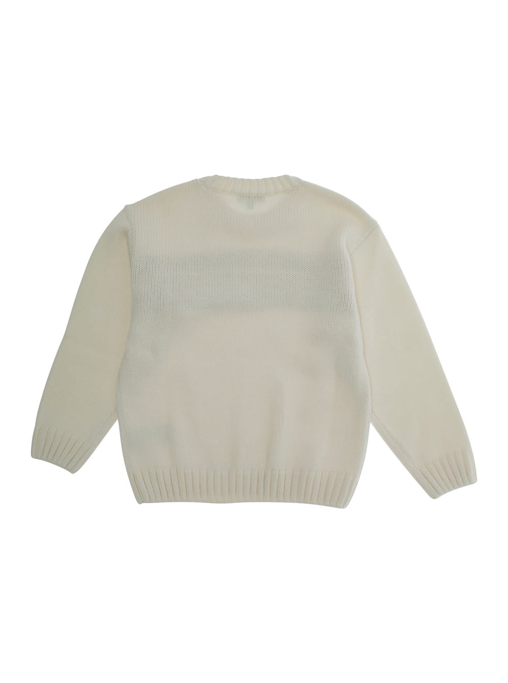 Emporio Armani White Crewneck Sweater With Maxi Logo Lettering On The Front And Ribbed Trims In Wool Blend Boy In Neutral