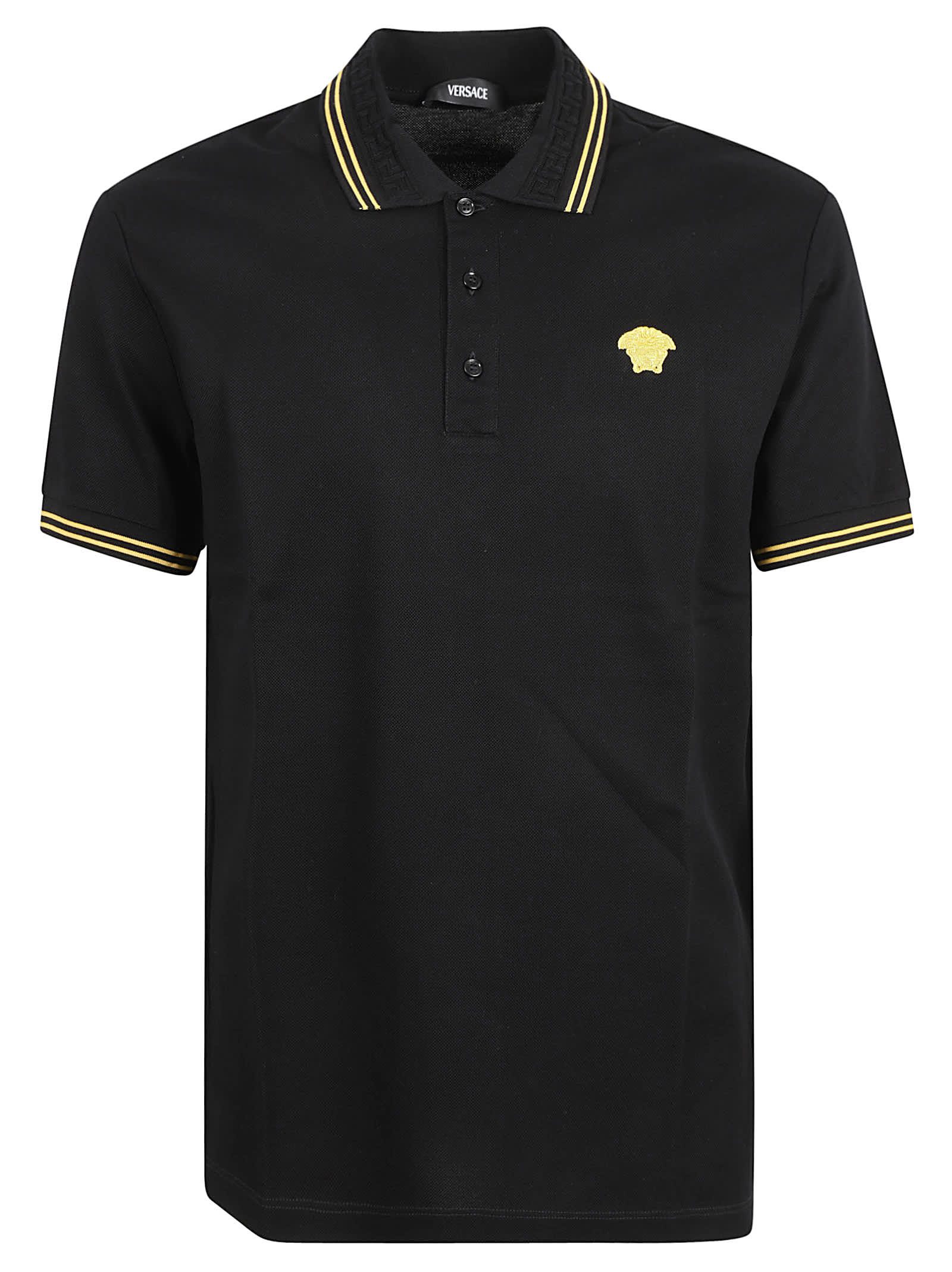 Shop Versace Logo Embroidered Polo Shirt In Black