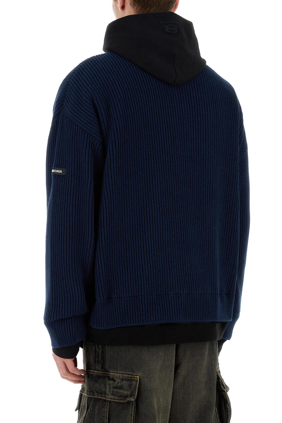 Shop Balenciaga Navy Blue Cotton Oversize Cardigan