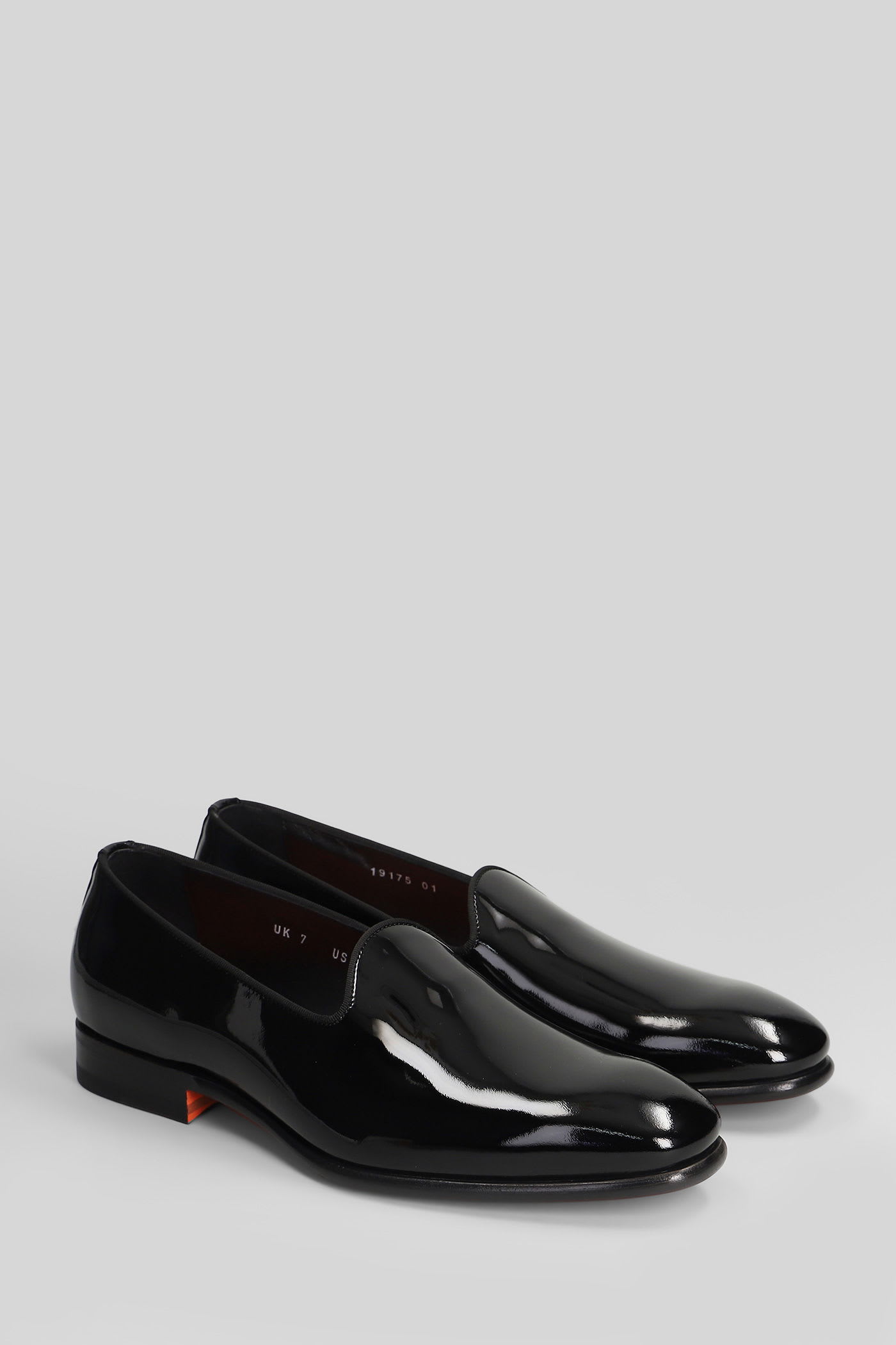 Santoni Brody Loafers In Black Patent Leather In Black