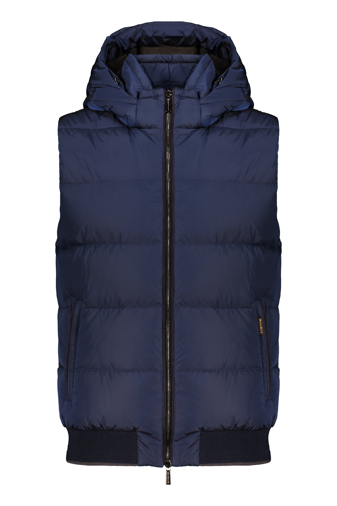 Moorer Dark Blue Technical Vest With Elegant Hood In Blue