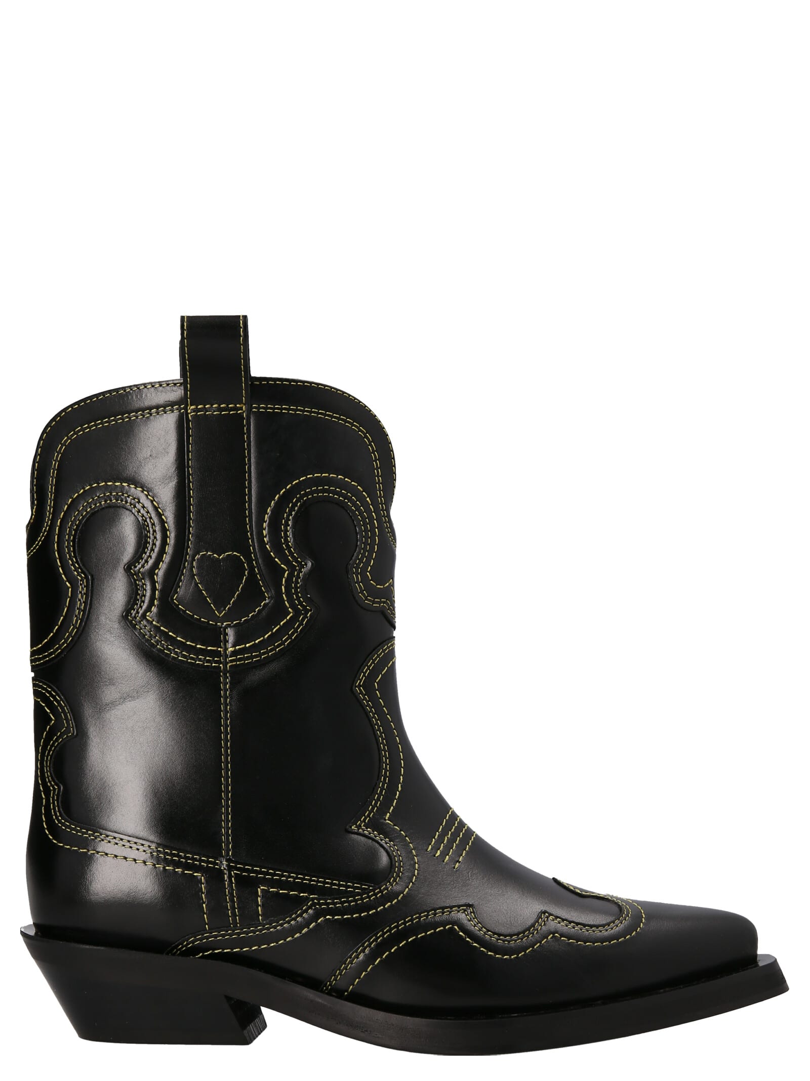 Shop Ganni Low Shaft Western Texan Boots In Black
