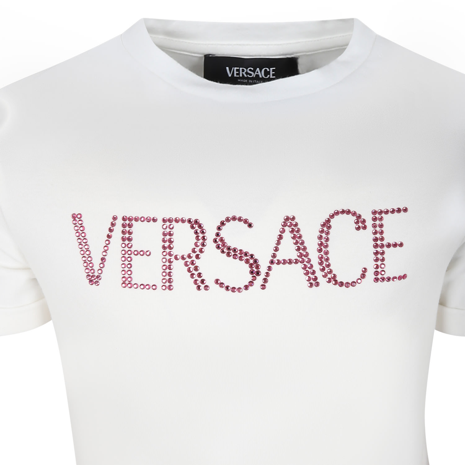 Shop Versace Pink Dress For Girl With Baroque Print And Rhinestone Logo