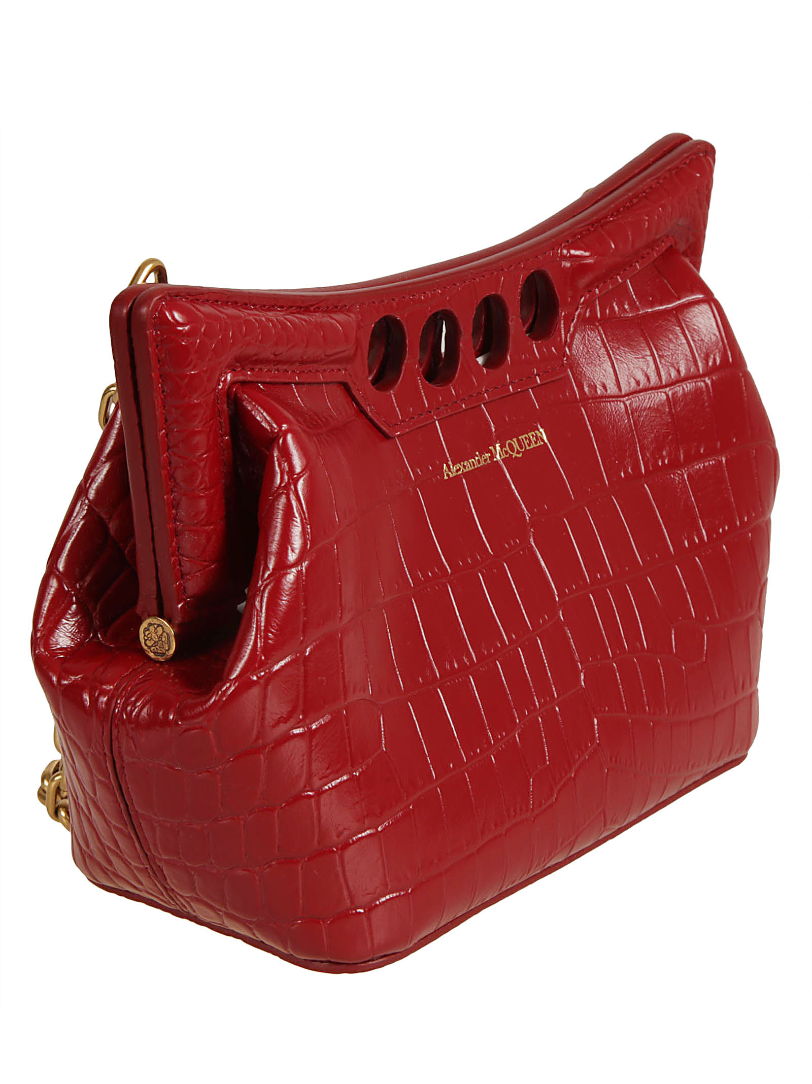 Shop Alexander Mcqueen The Mini Peak Chain Shoulder Bag In Dark Red