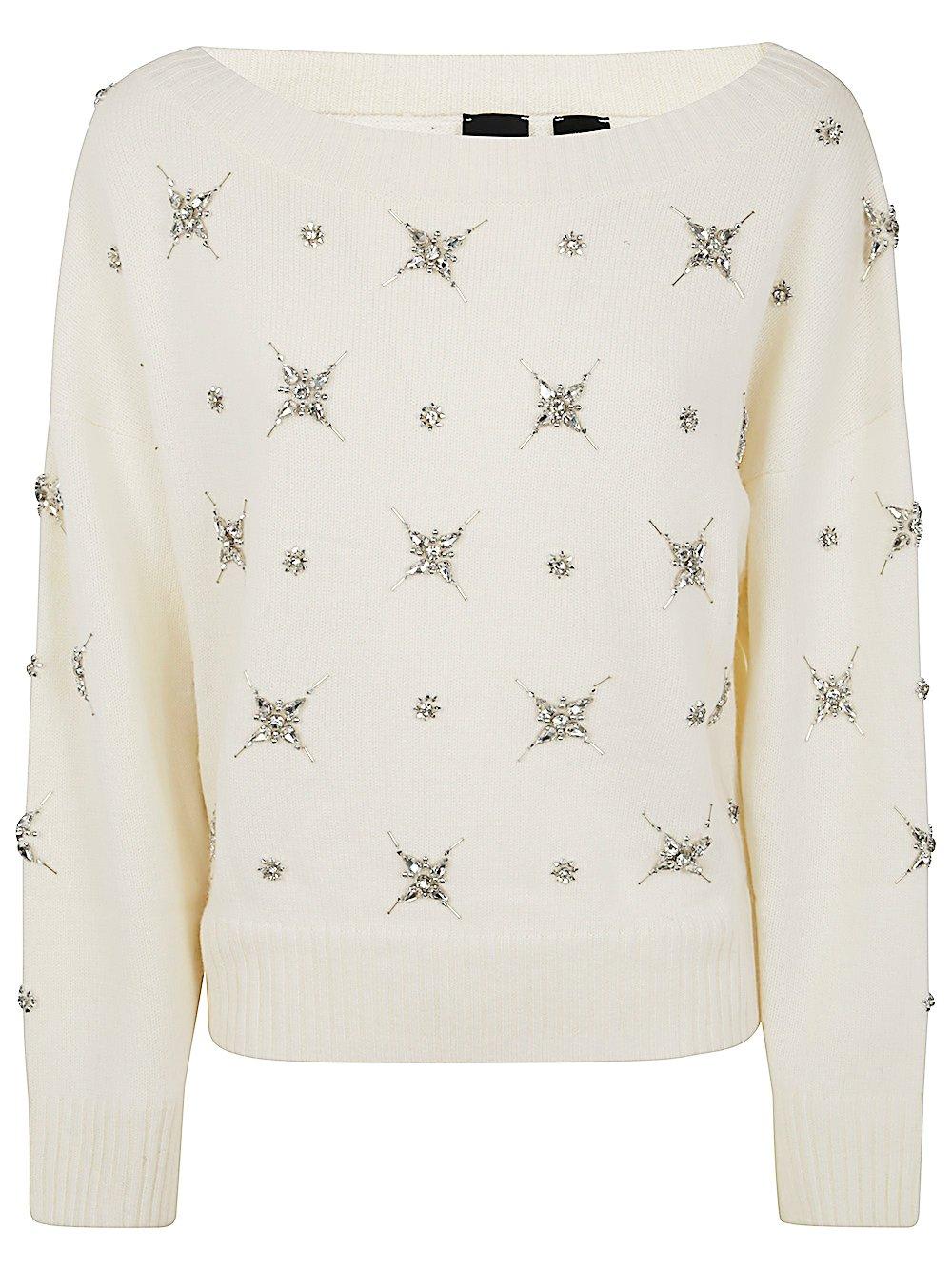 Shop Pinko Embellished Ribbed Hem Jumper In Bianco Meringa