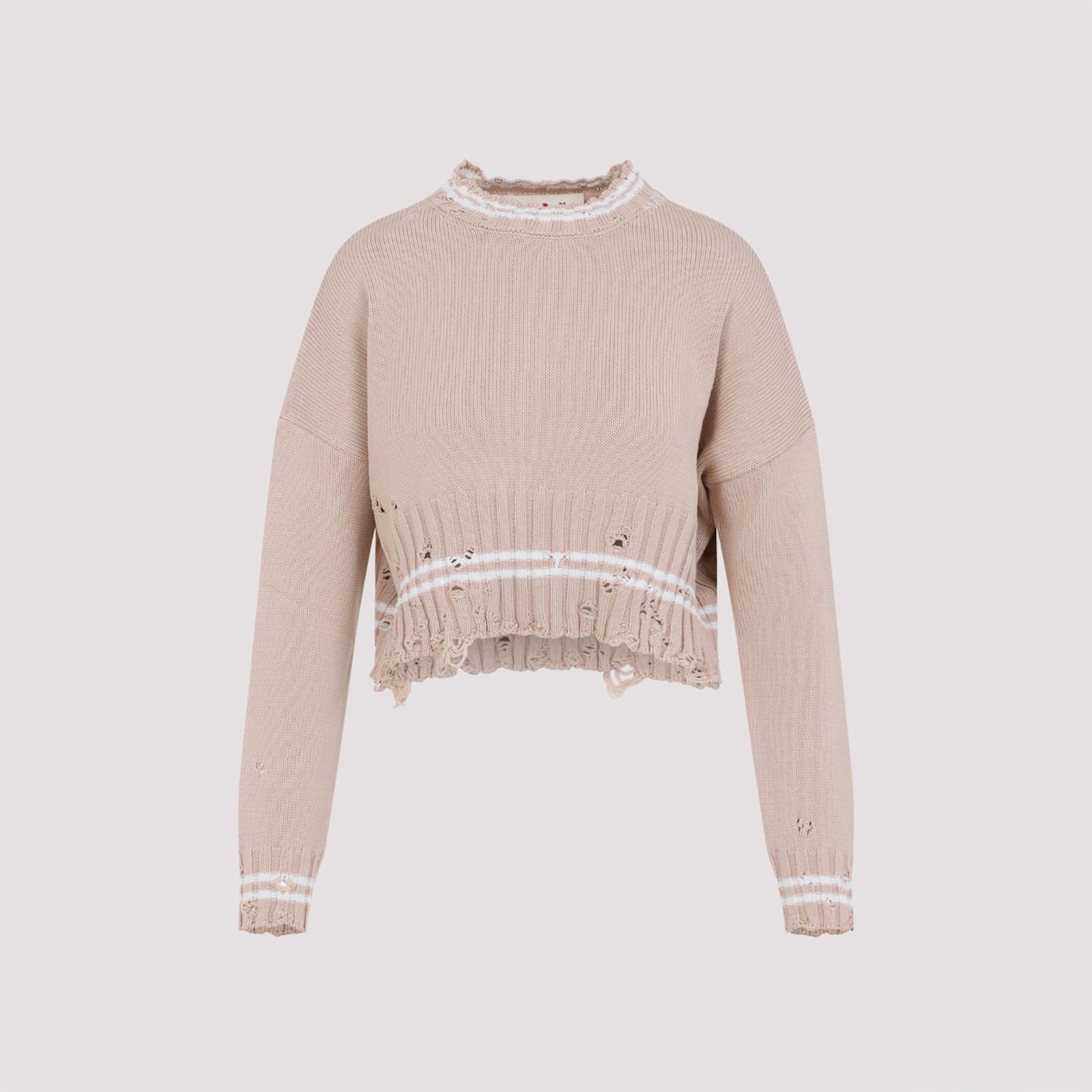 Marni Womens 00w35 Distressed Cropped Cotton-knit Jumper In Pink