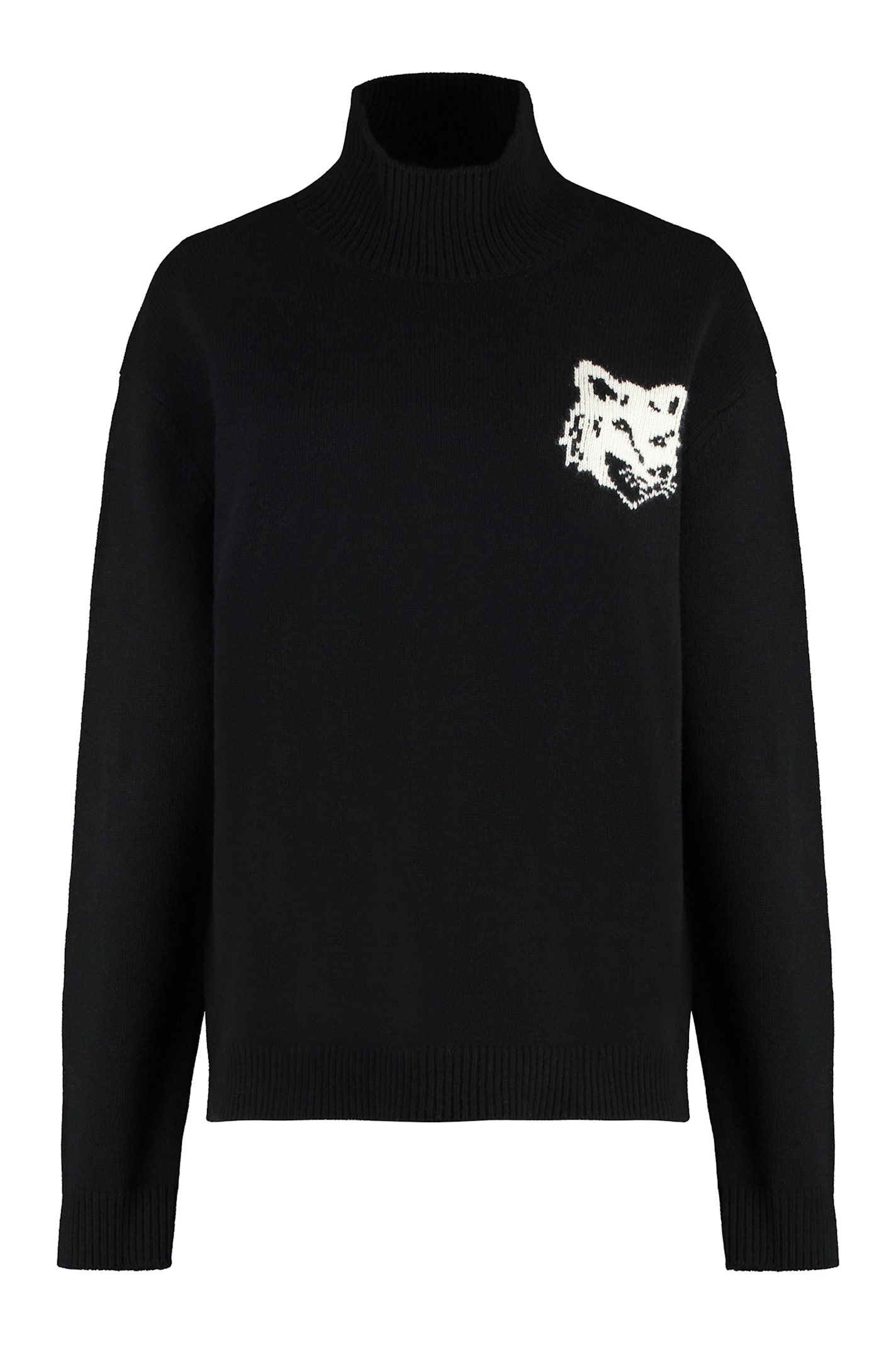 Shop Maison Kitsuné Wool Turtleneck Sweater In Black