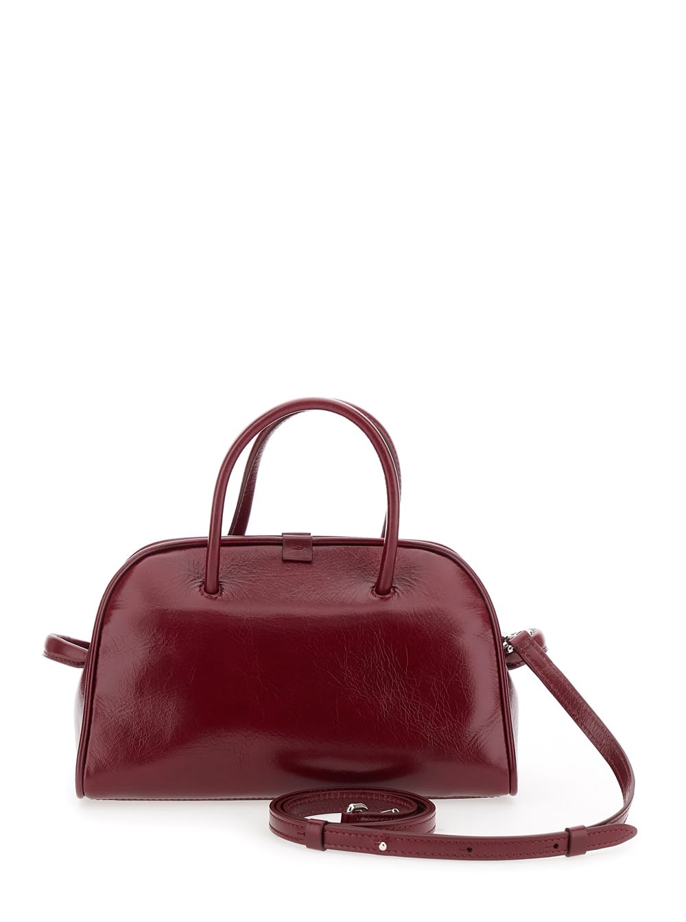 Jacquemus Le Petit Tourism In Shiny Vintage-finished Leather Bags In Burgundy