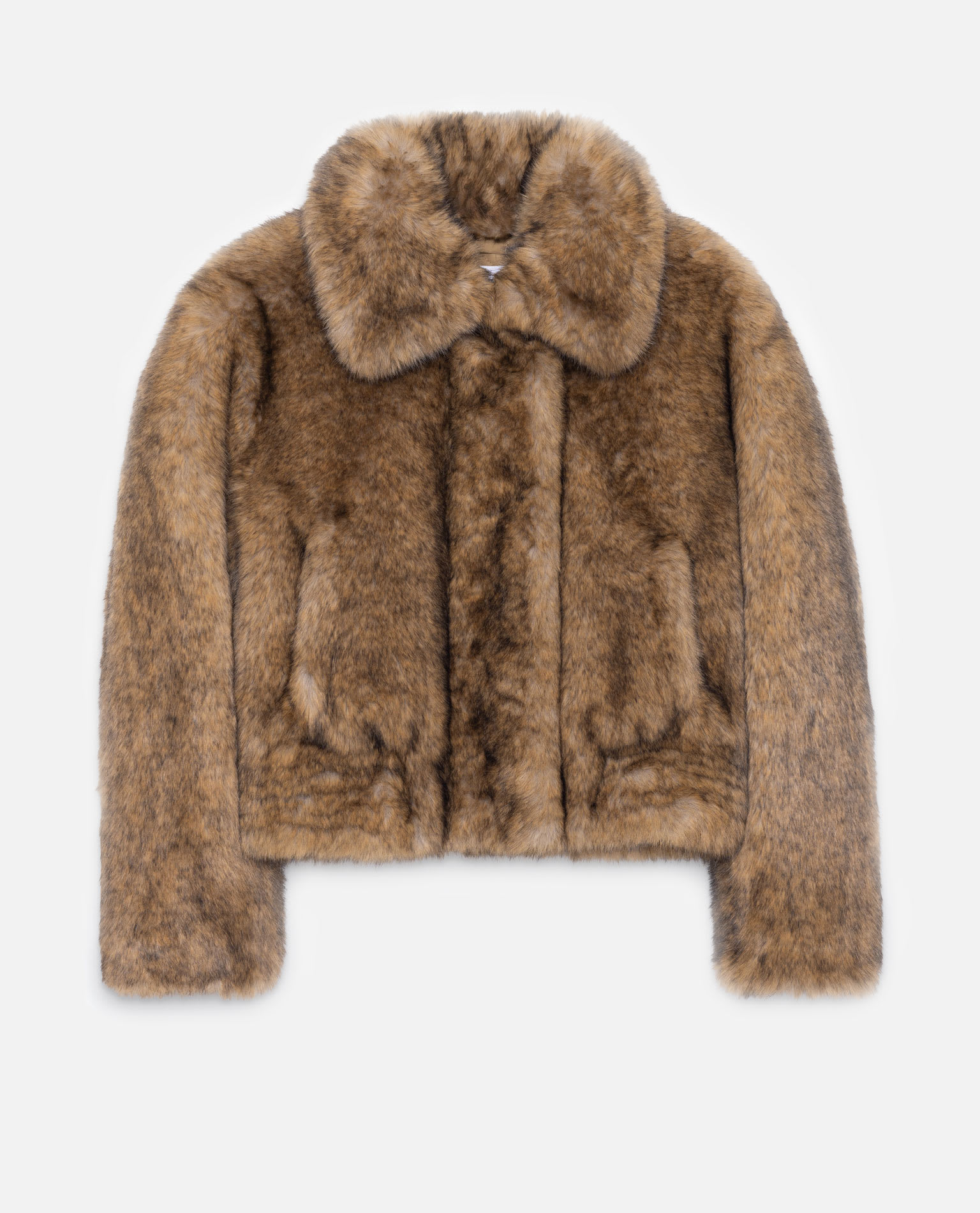 Stand Studio Cropped Faux Fur Jacket With Rounded Collar In Brown