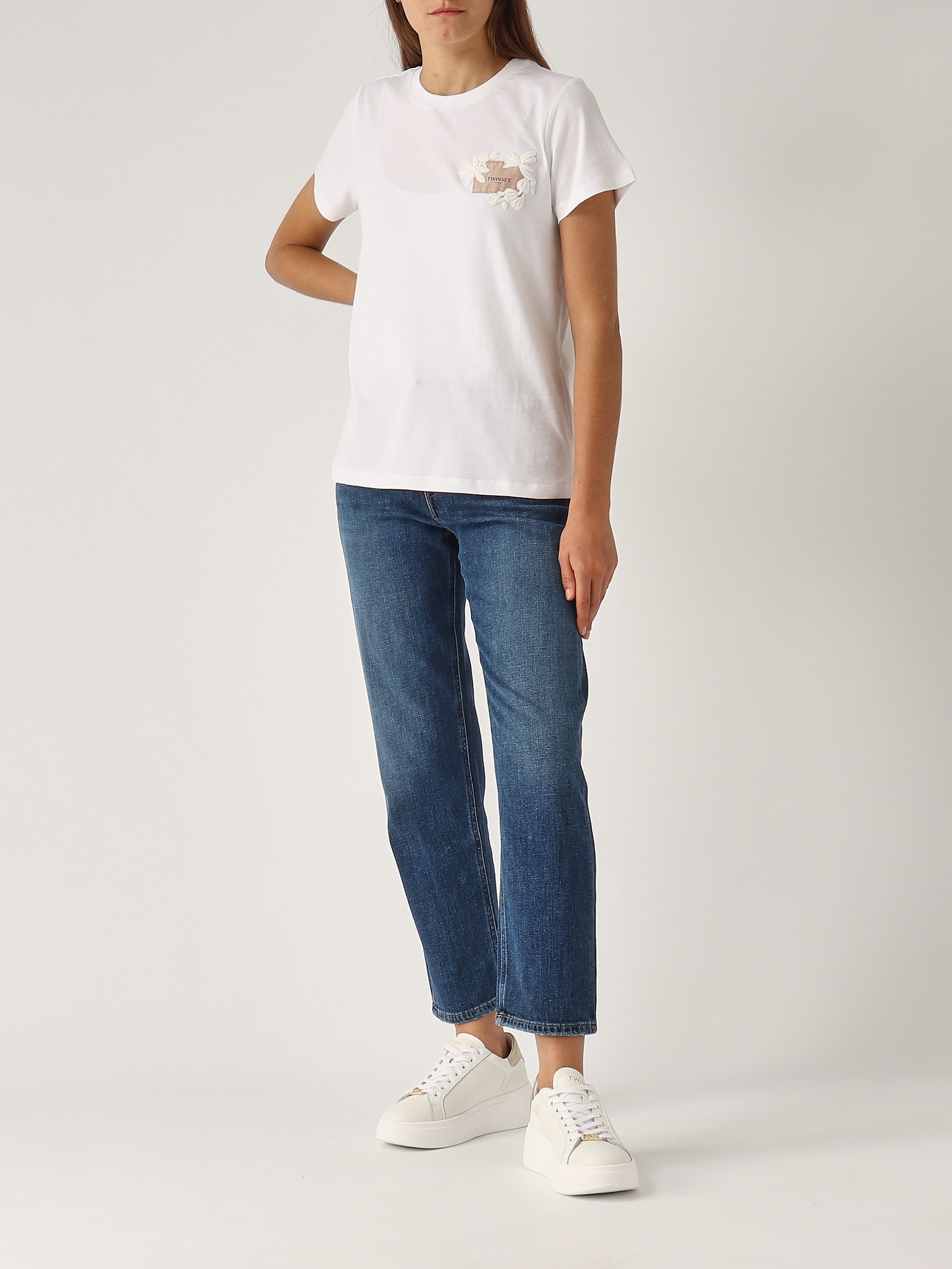 Shop Twinset Cotton T-shirt In Bianco Ottico