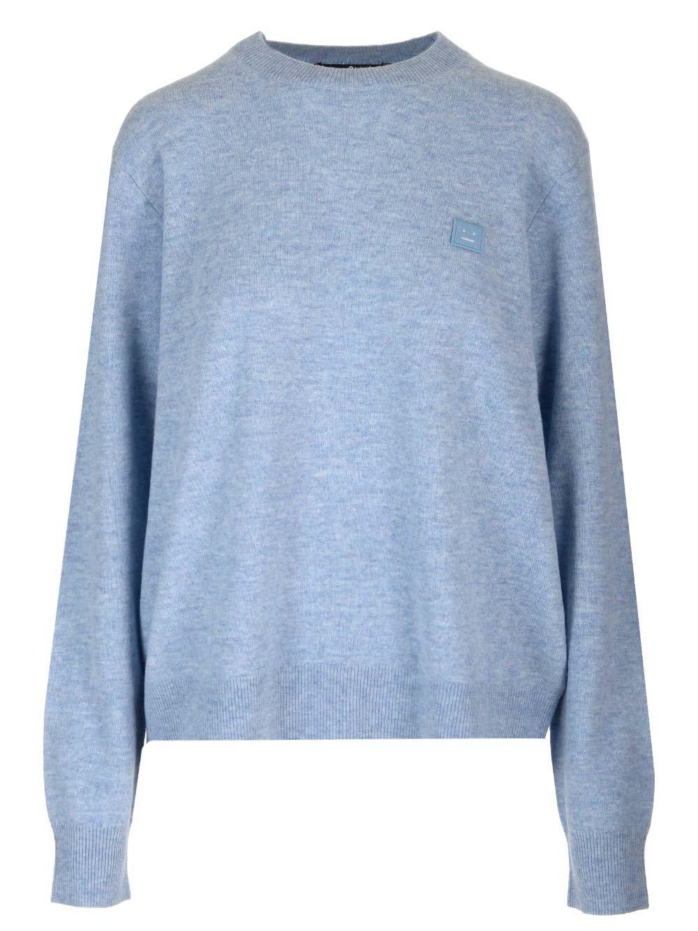 Shop Acne Studios Face Logo Patch Crewneck Sweater In Blue