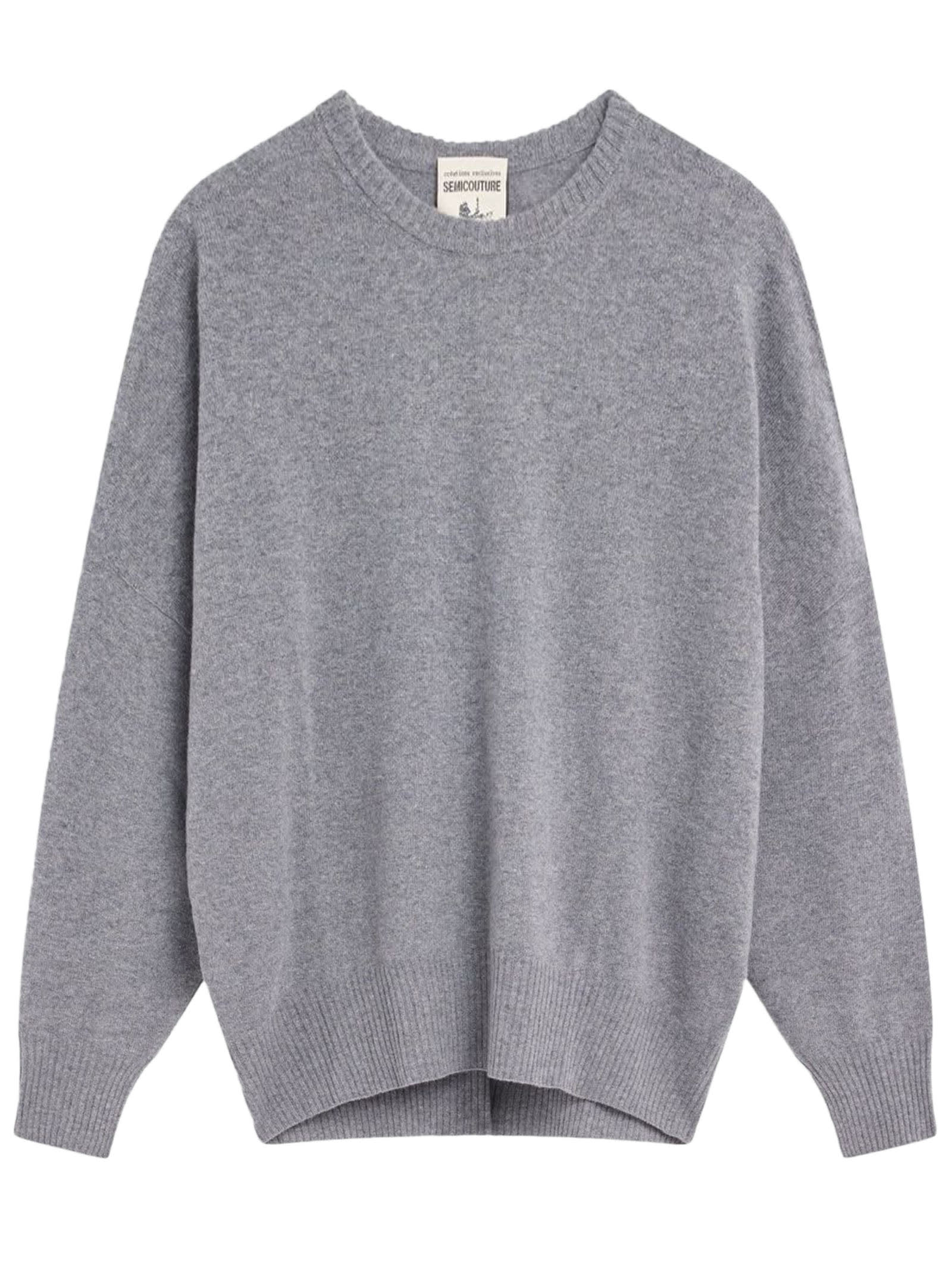 Shop Semicouture Cashmere Blend Crew Neck Sweater In Grey