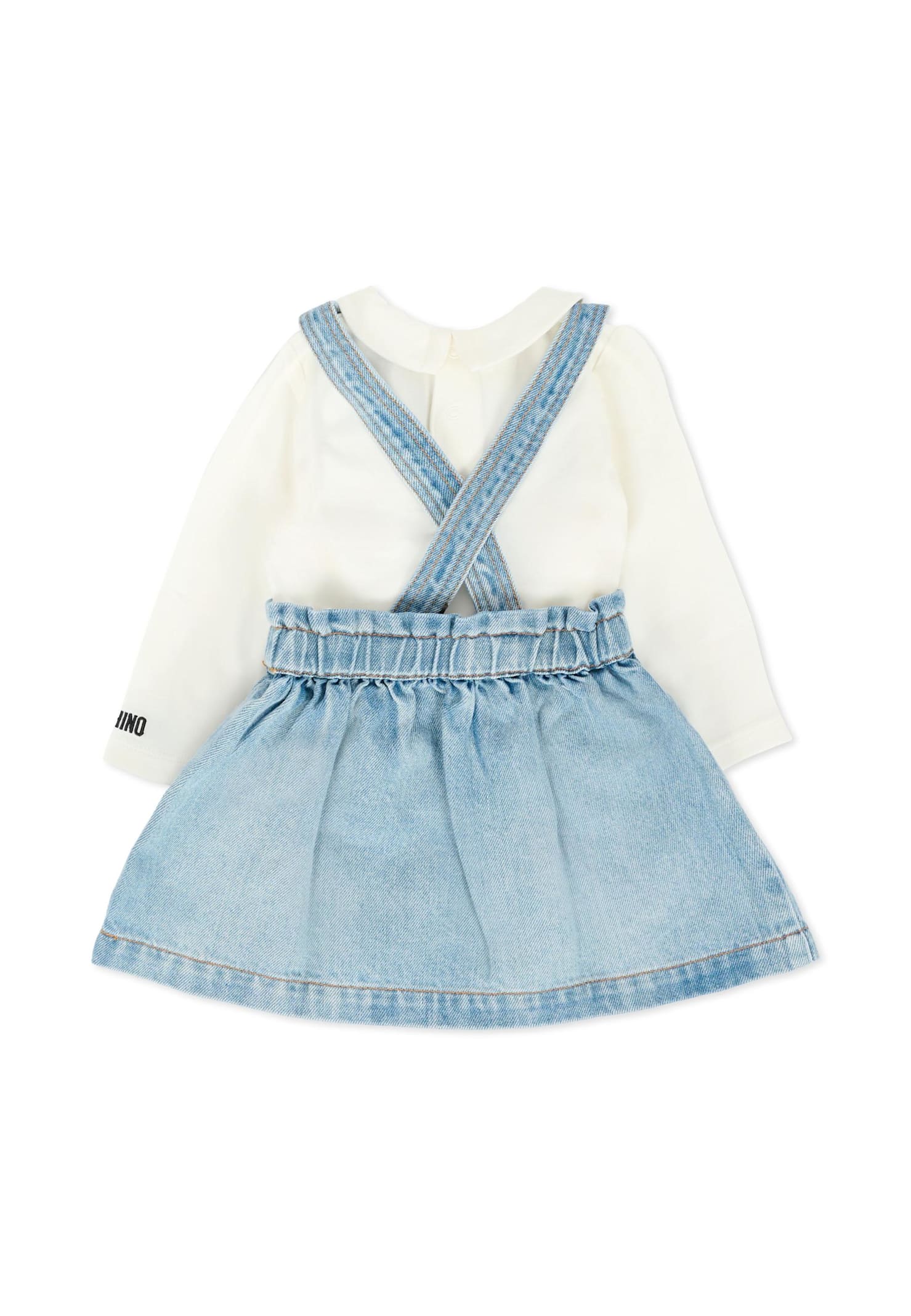 Moschino Denim Dungarees For Baby Girl With Teddy Bear In Blue