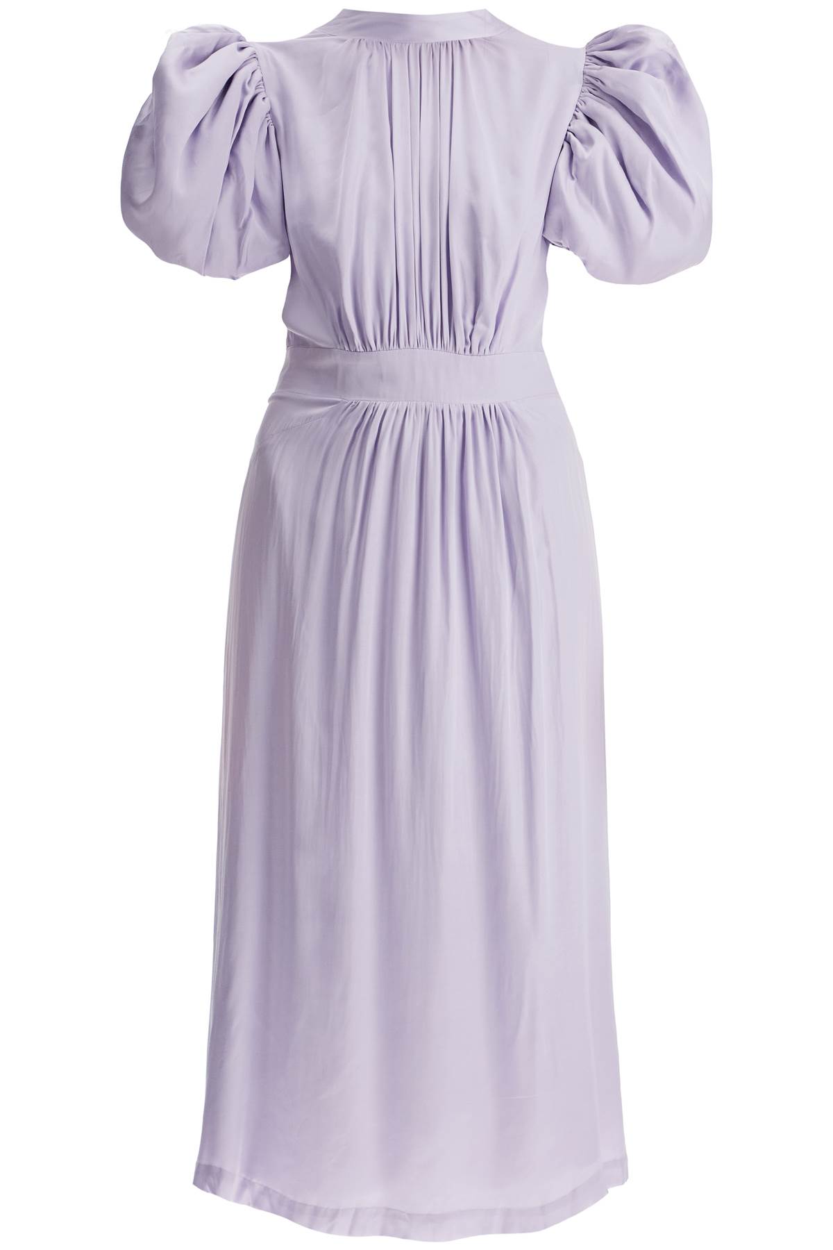 Midi Satin Dress With Puff Sleeves