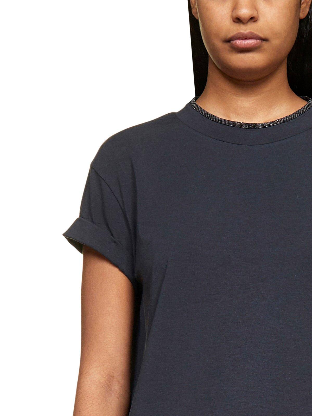 Shop Brunello Cucinelli Bead Embellished Crewneck T-shirt In Blue