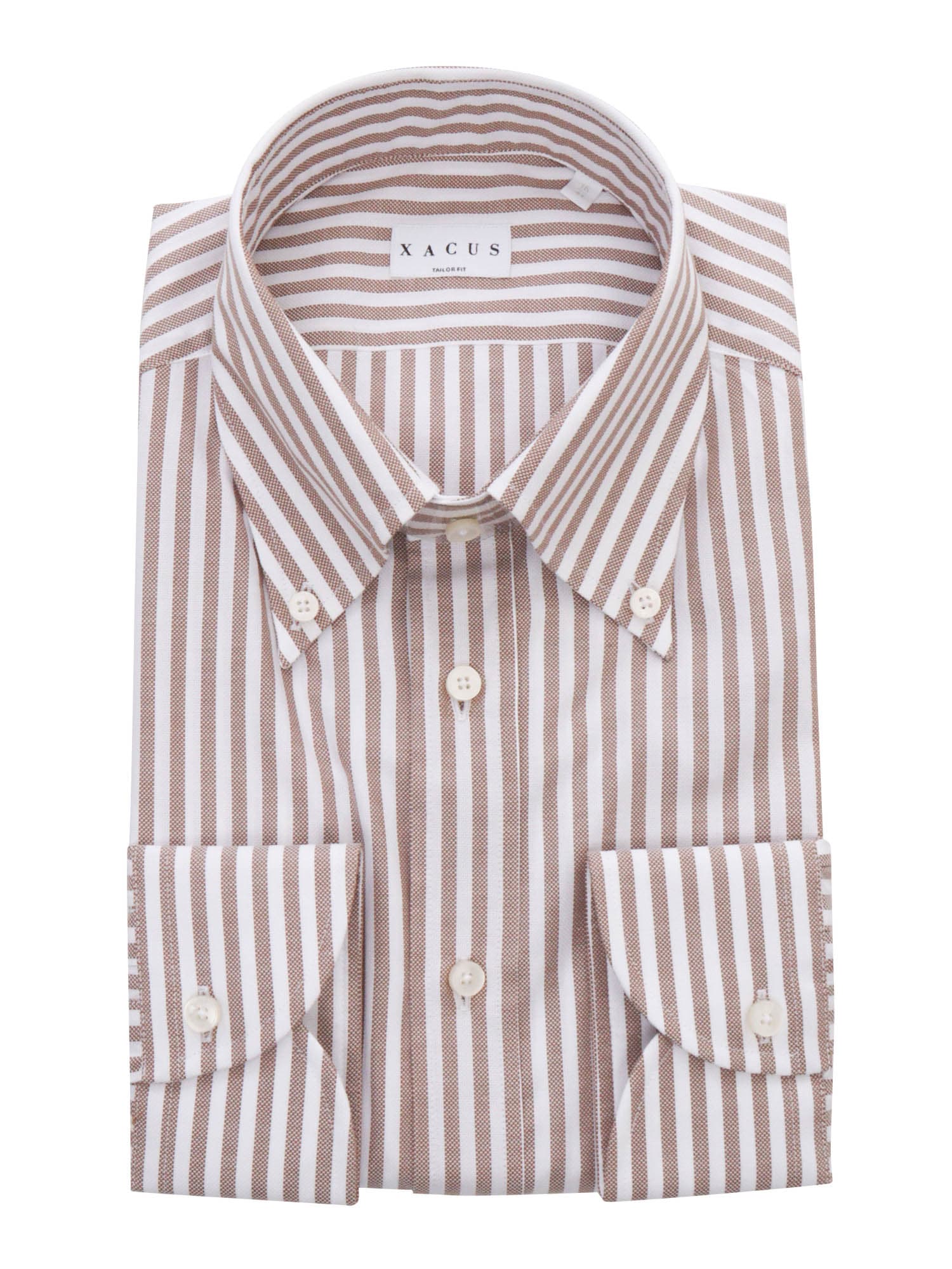 Shop Xacus Brown Striped Cotton Shirt In Multicolor