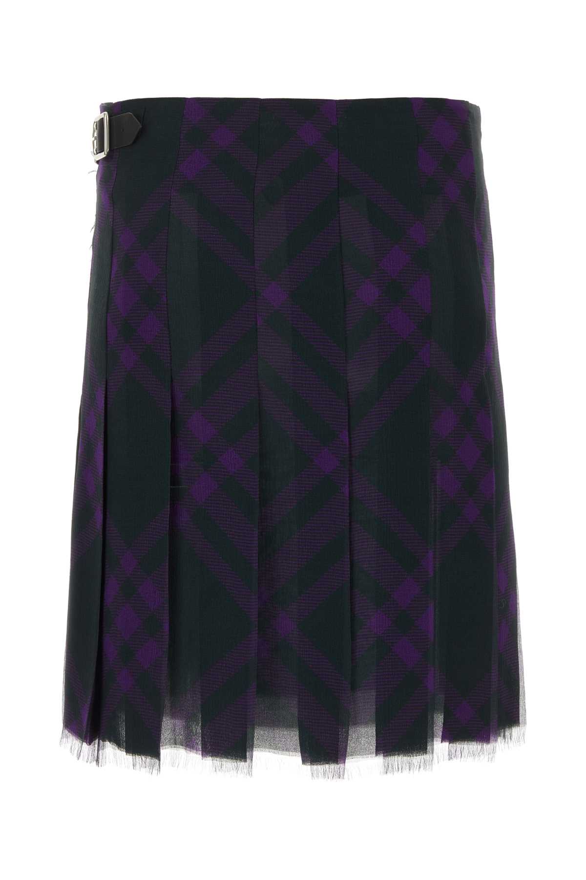 Shop Burberry Embroidered Silk Skirt In Royalipcheck