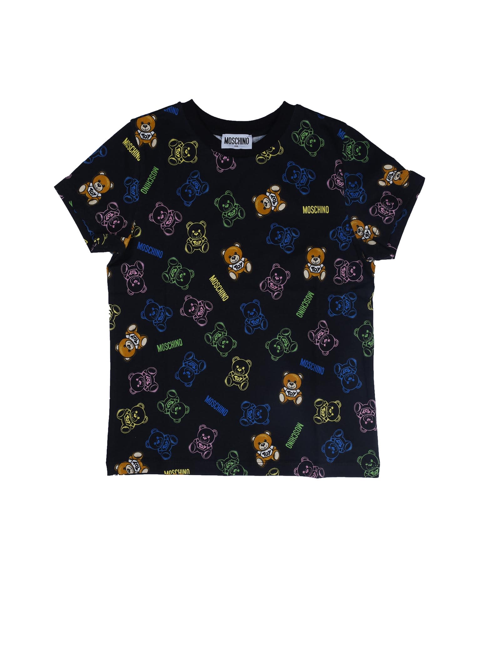 Moschino Black T Shirt With All Over Bear Print
