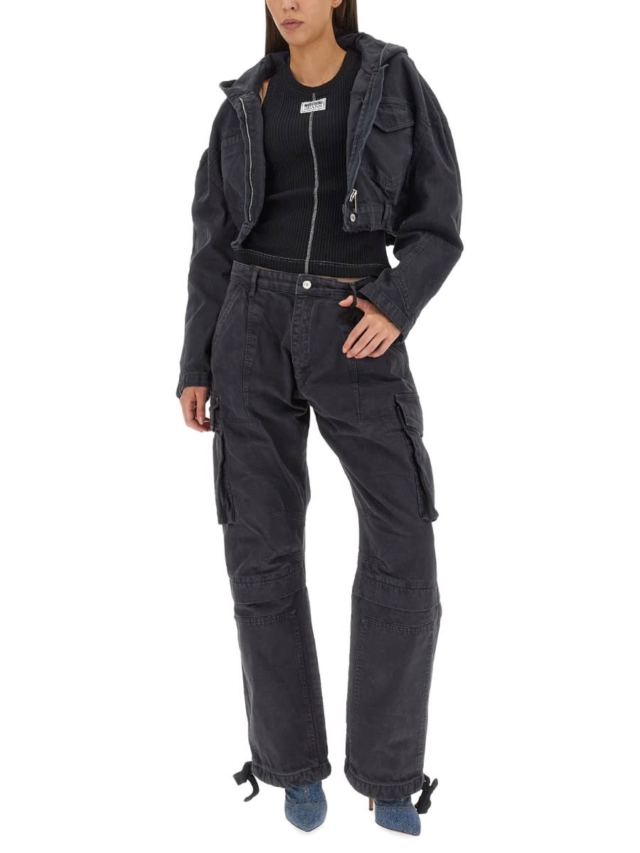Moschino Short Jacket With Elastic Waistband And Hood In Black