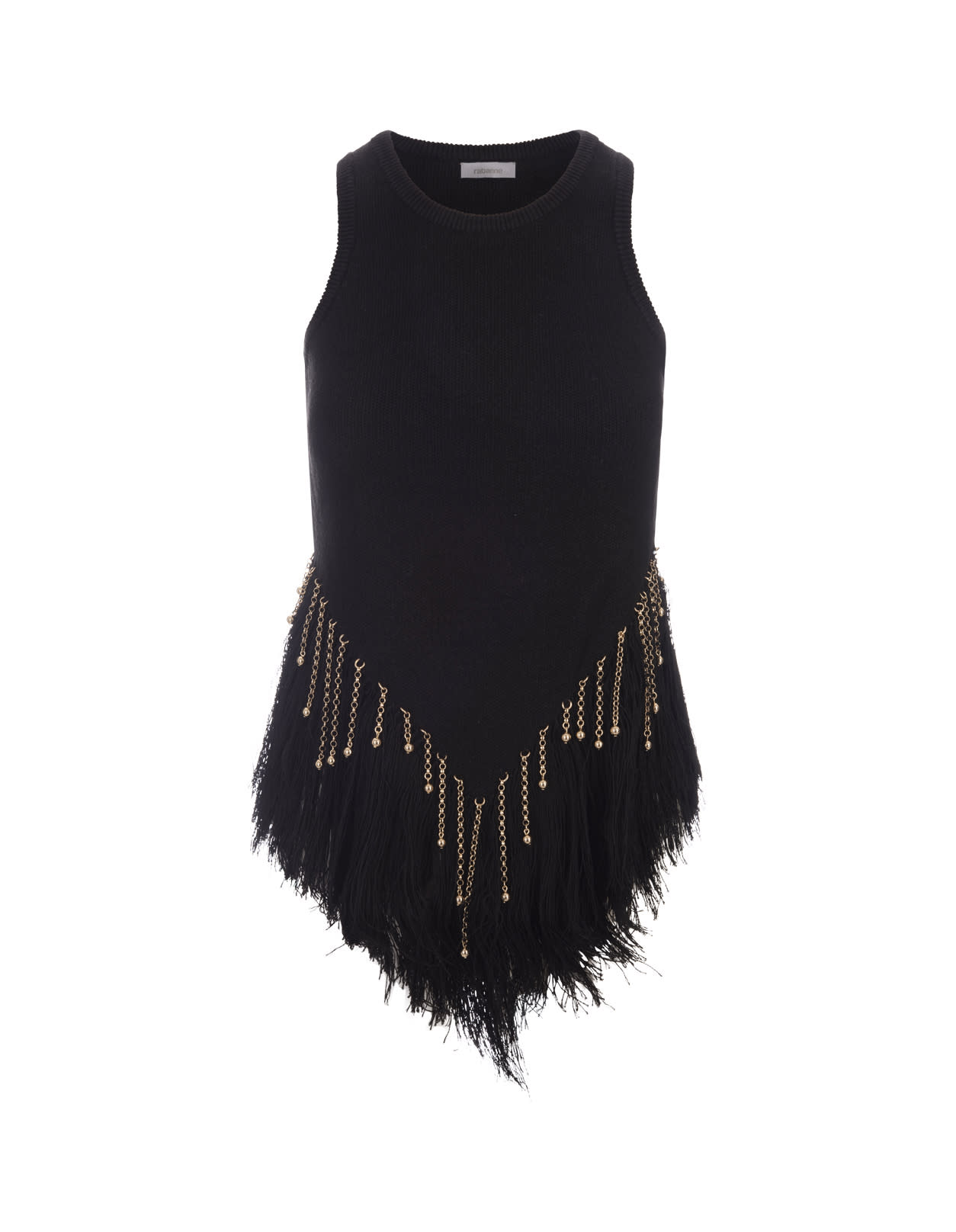 Shop Rabanne Black Woven Top With Knitted Beads And Feathers