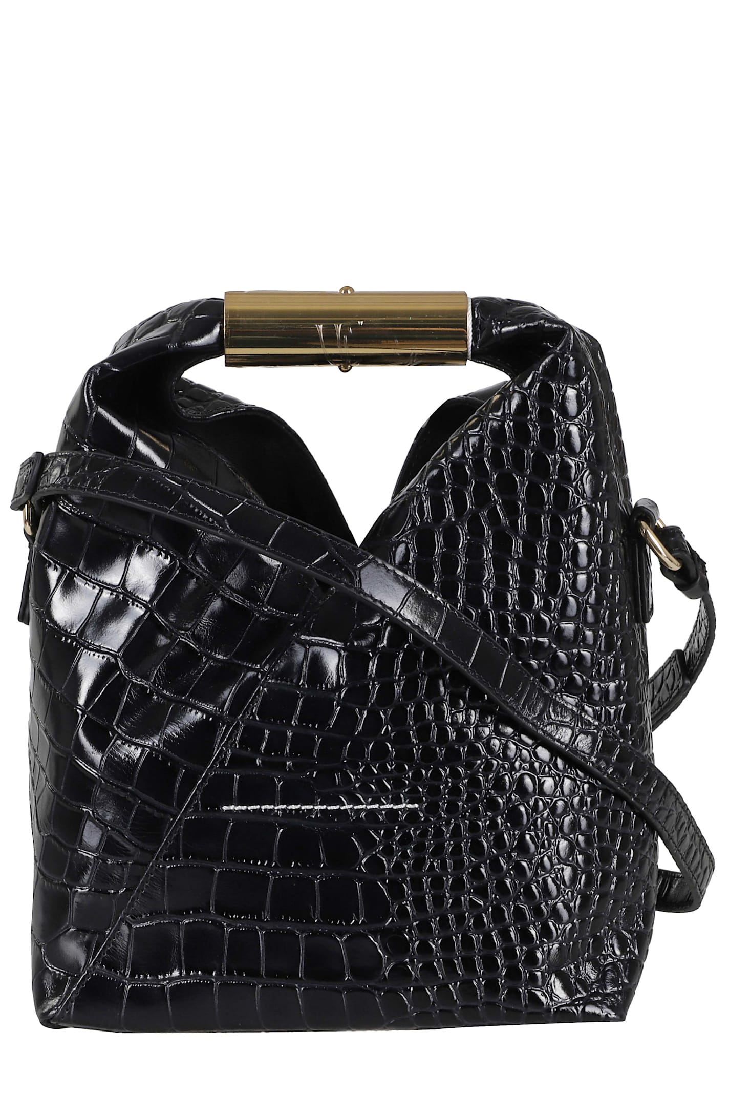 Mm6 Maison Margiela Japanese Shoulder Bag In Croc-embossed Leather In Black