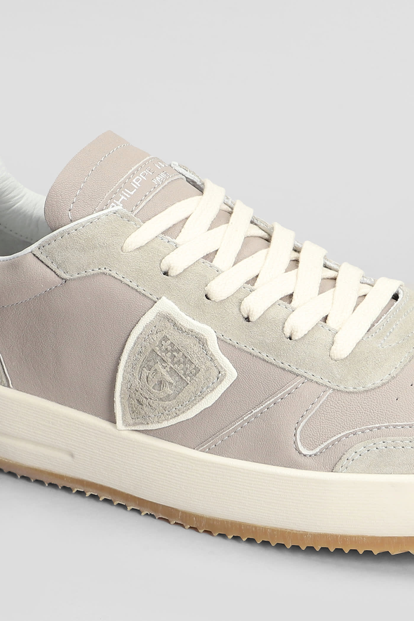 Shop Philippe Model Nice Low Sneakers In Grey Suede And Leather