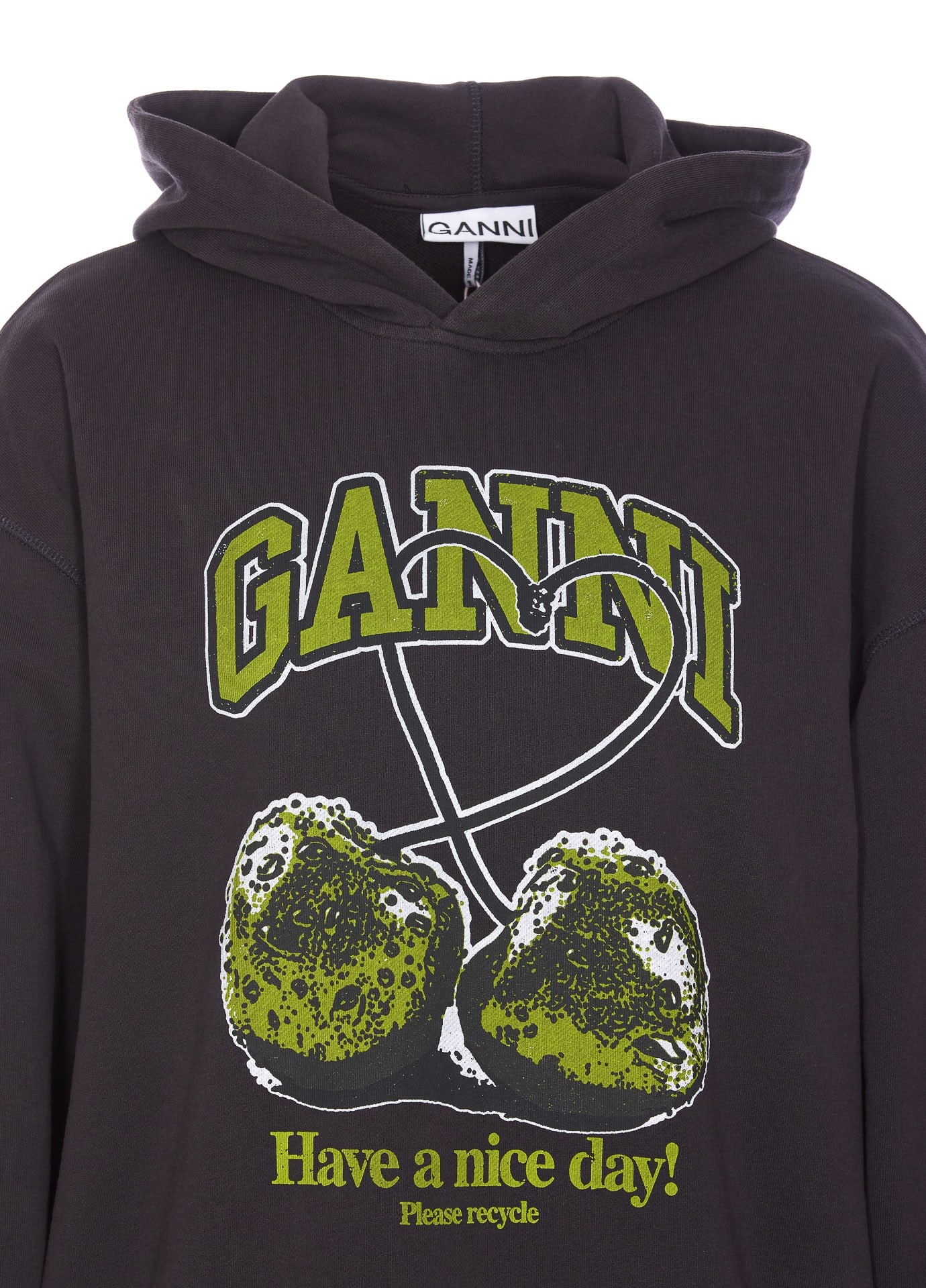 Ganni Women Cherries Organic Cotton Hoodie In Black