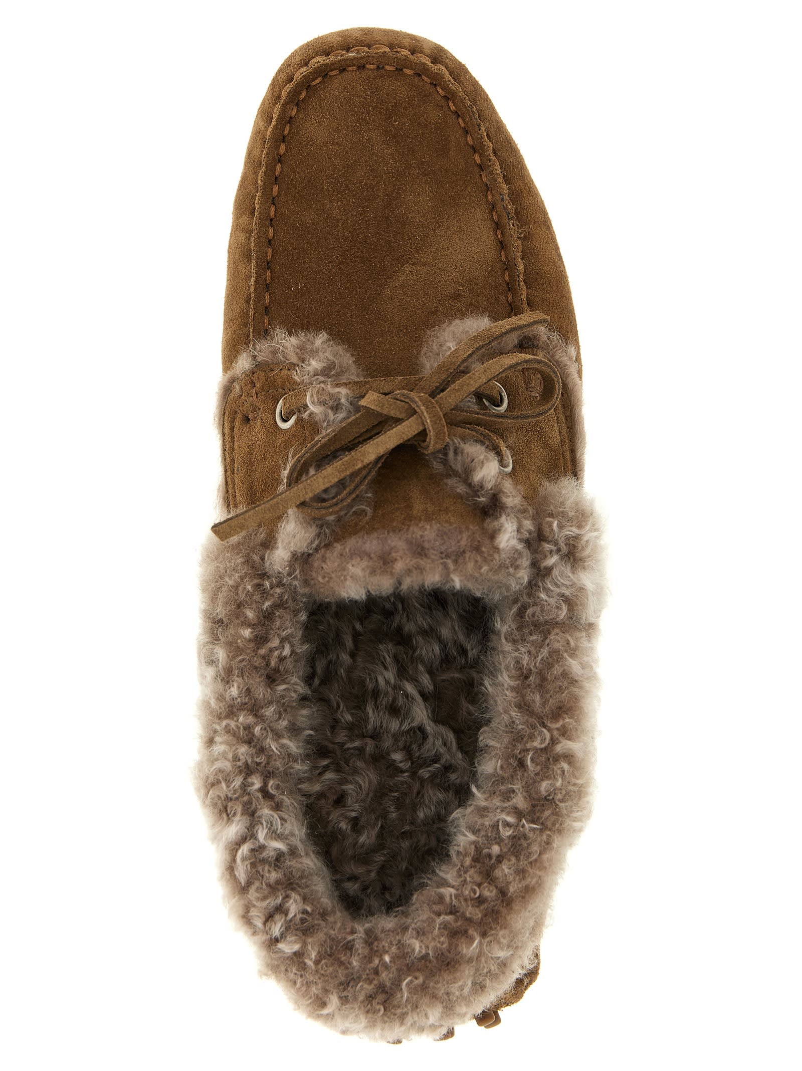 Brunello Cucinelli Suede Moccasin Driving Loafers Lace Detail In Brown