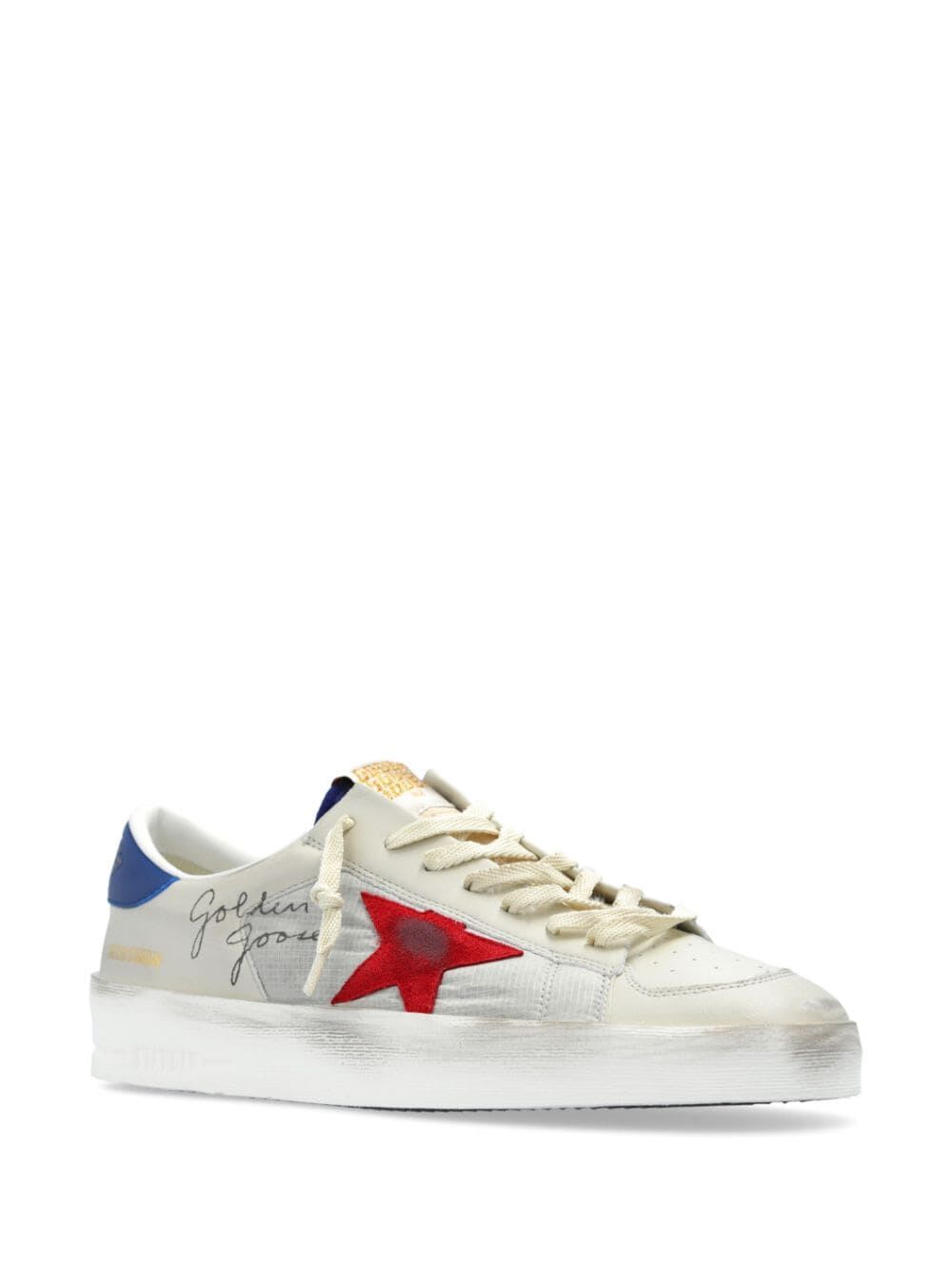 Shop Golden Goose Stardan Nylon And Leather Upper Suede Star Leather Heel In White Blue Red