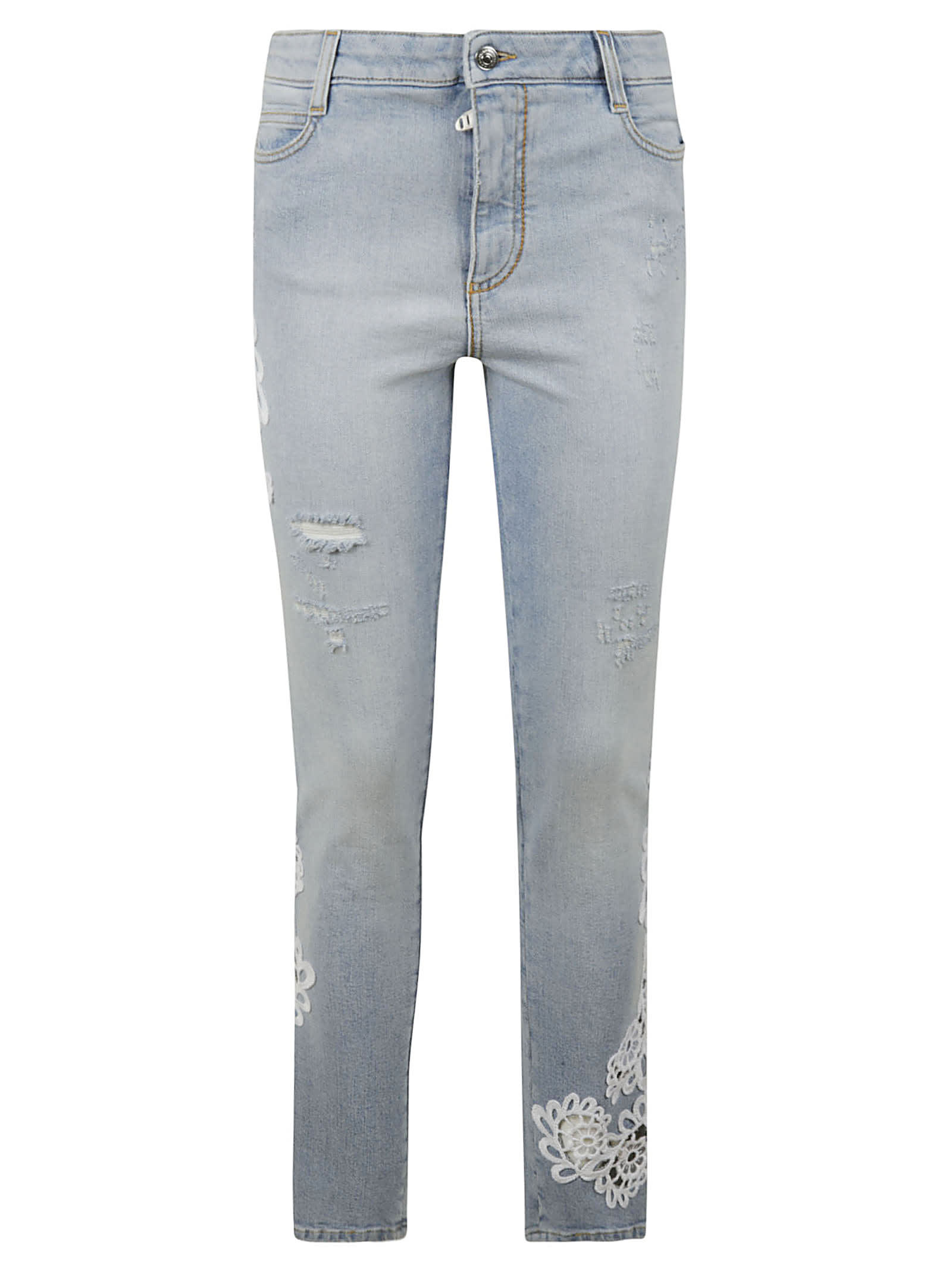 Ermanno Scervino Ripped Detail Embroidered Jeans
