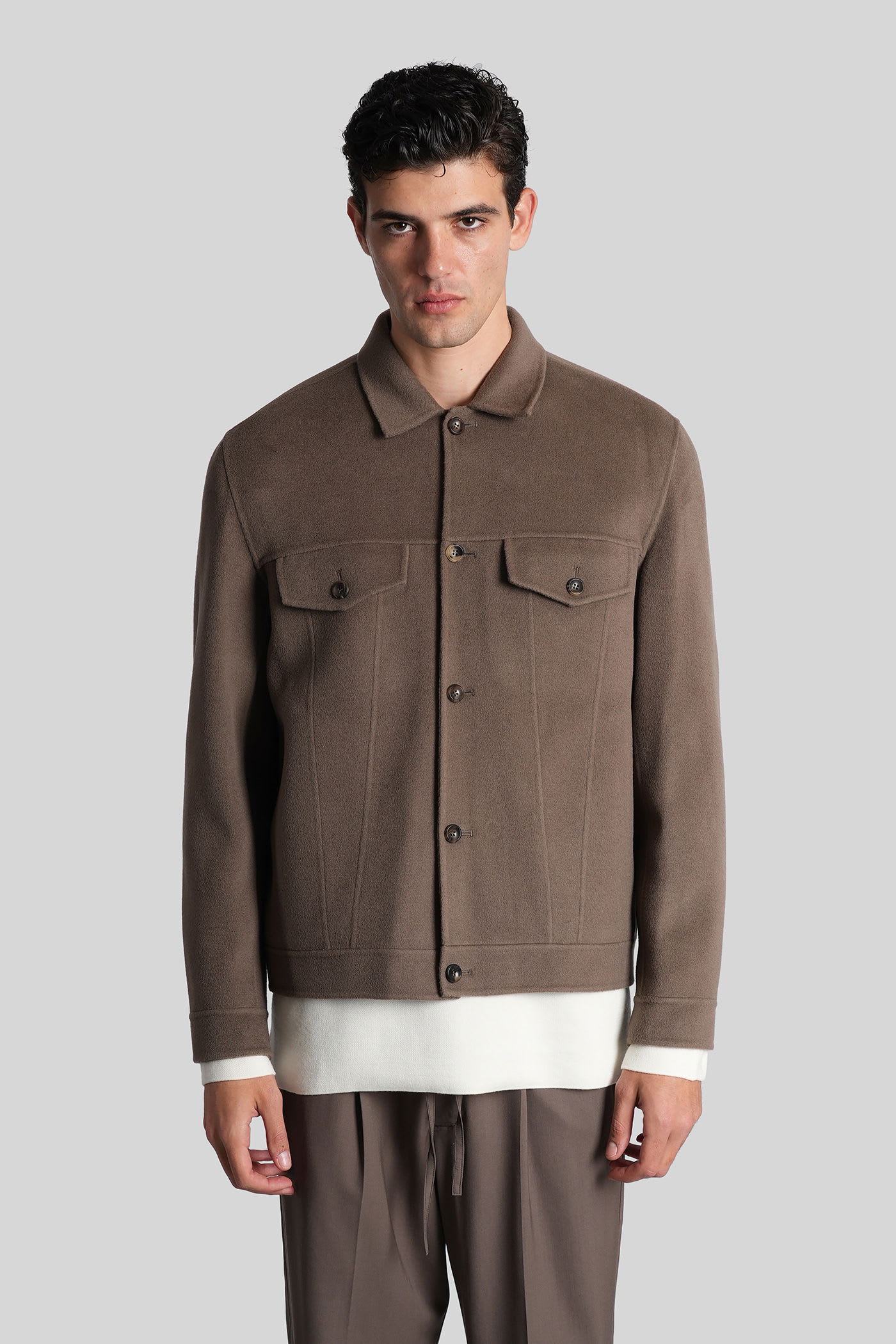 Attachment Casual Jacket In Grey Wool In Brown