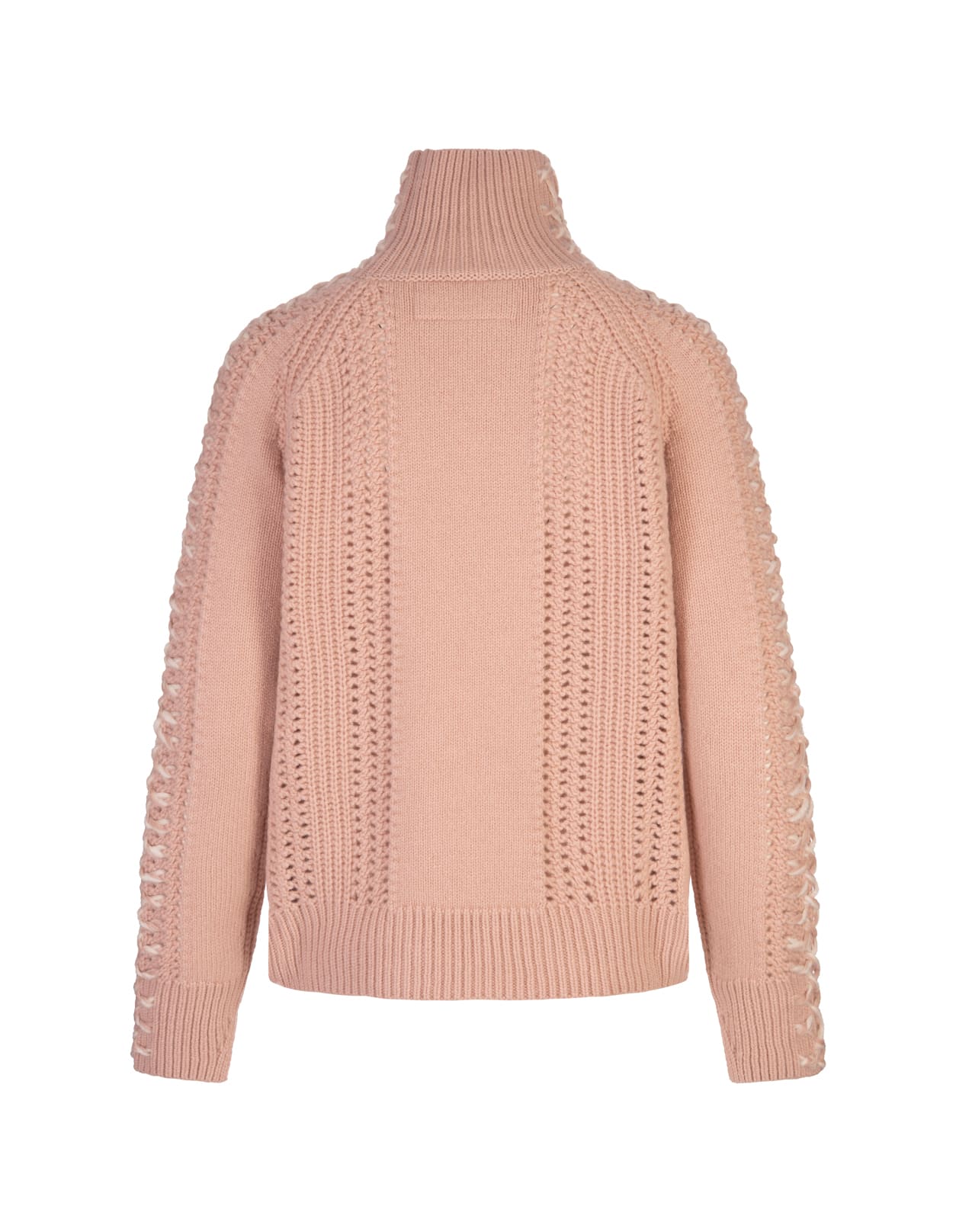 Shop Ermanno Scervino Pink Turtleneck Sweater With Contrasting Scervino Stitch