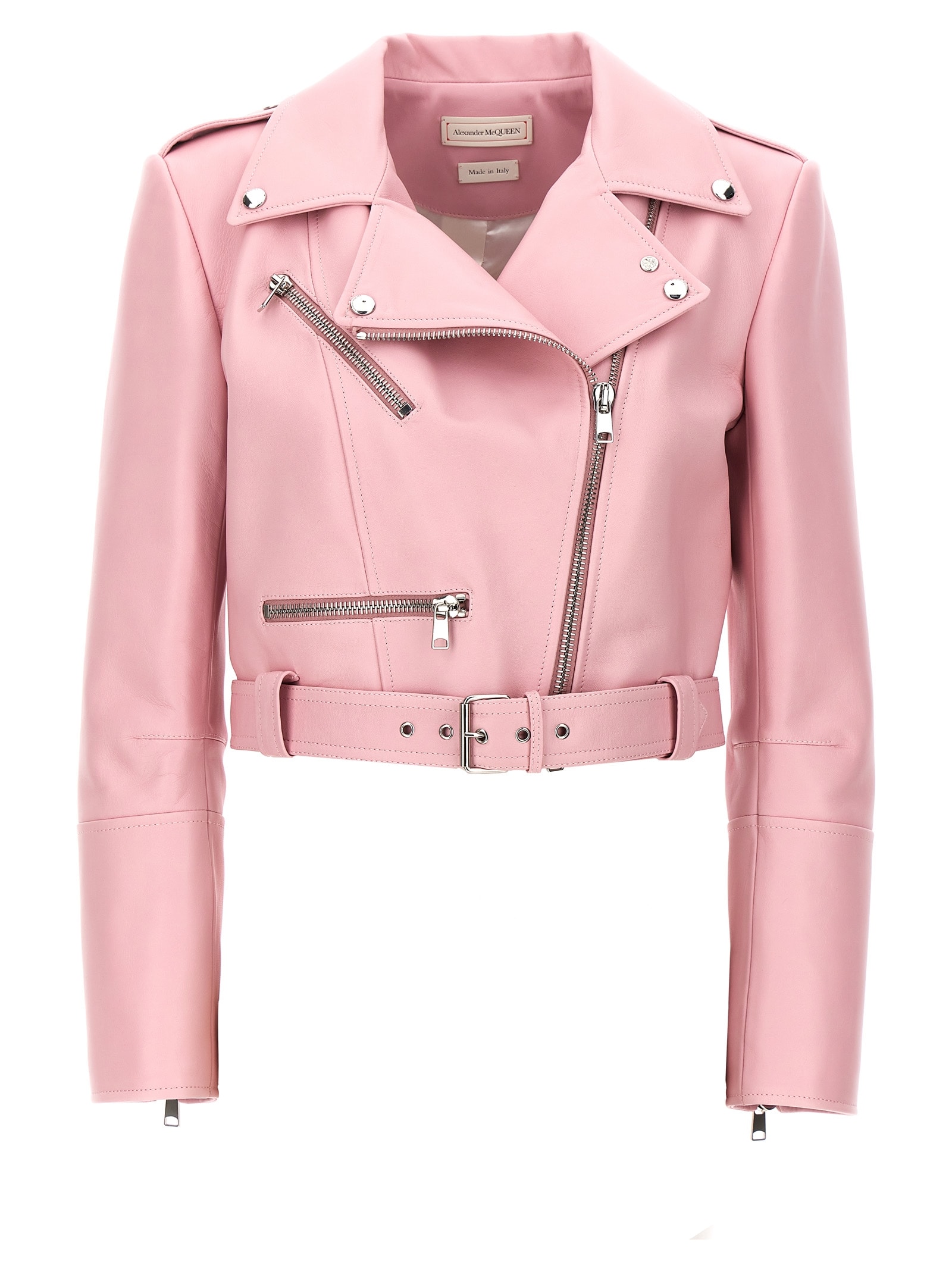 Shop Alexander Mcqueen Crop Biker Jacket In Pink