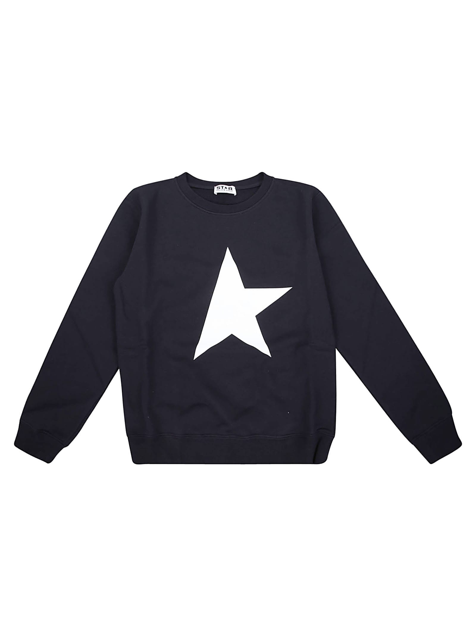 Golden Goose Black Crewneck Sweatshirt With Big Star Print In Cotton Boy In 50767