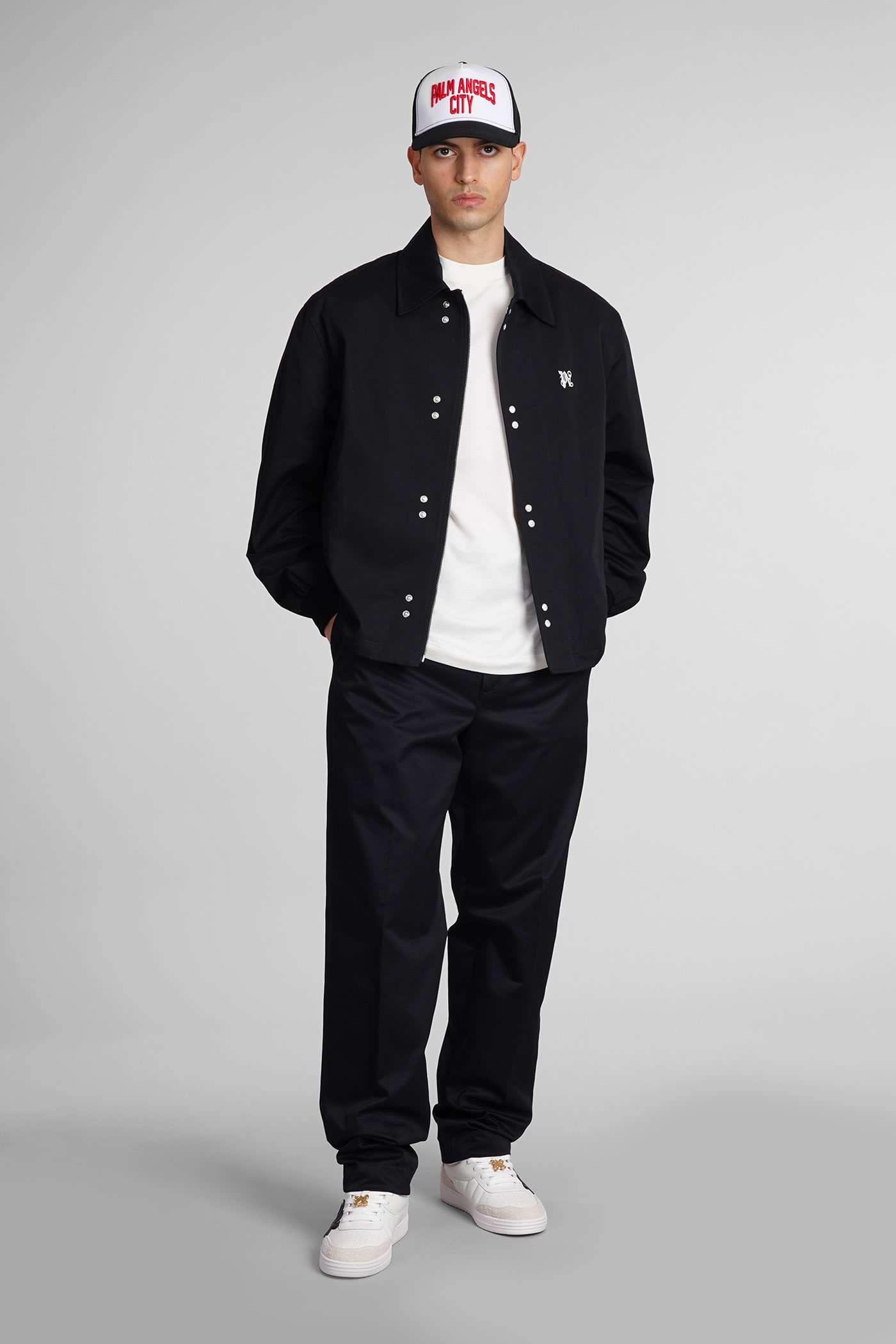 Shop Palm Angels Casual Jacket In Black Cotton