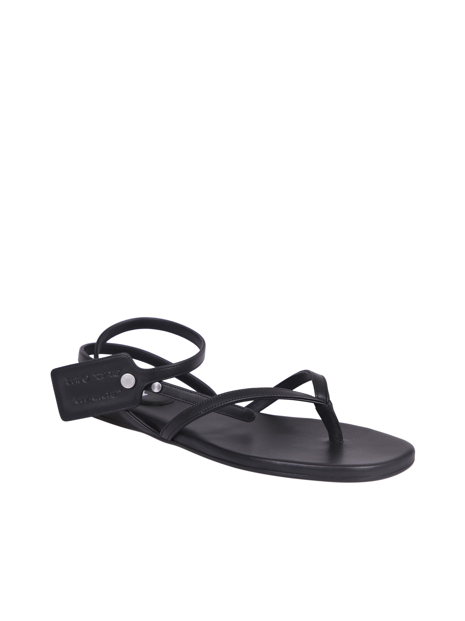Off-white Zip Tie Flat Flats In Black Leather In Black