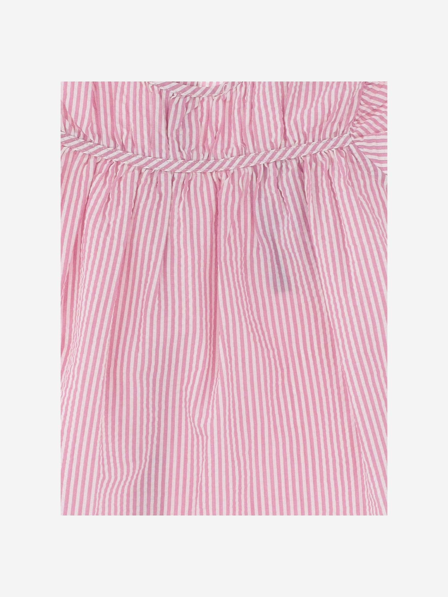 Shop Polo Ralph Lauren Striped Cotton Dress With Logo In Pink