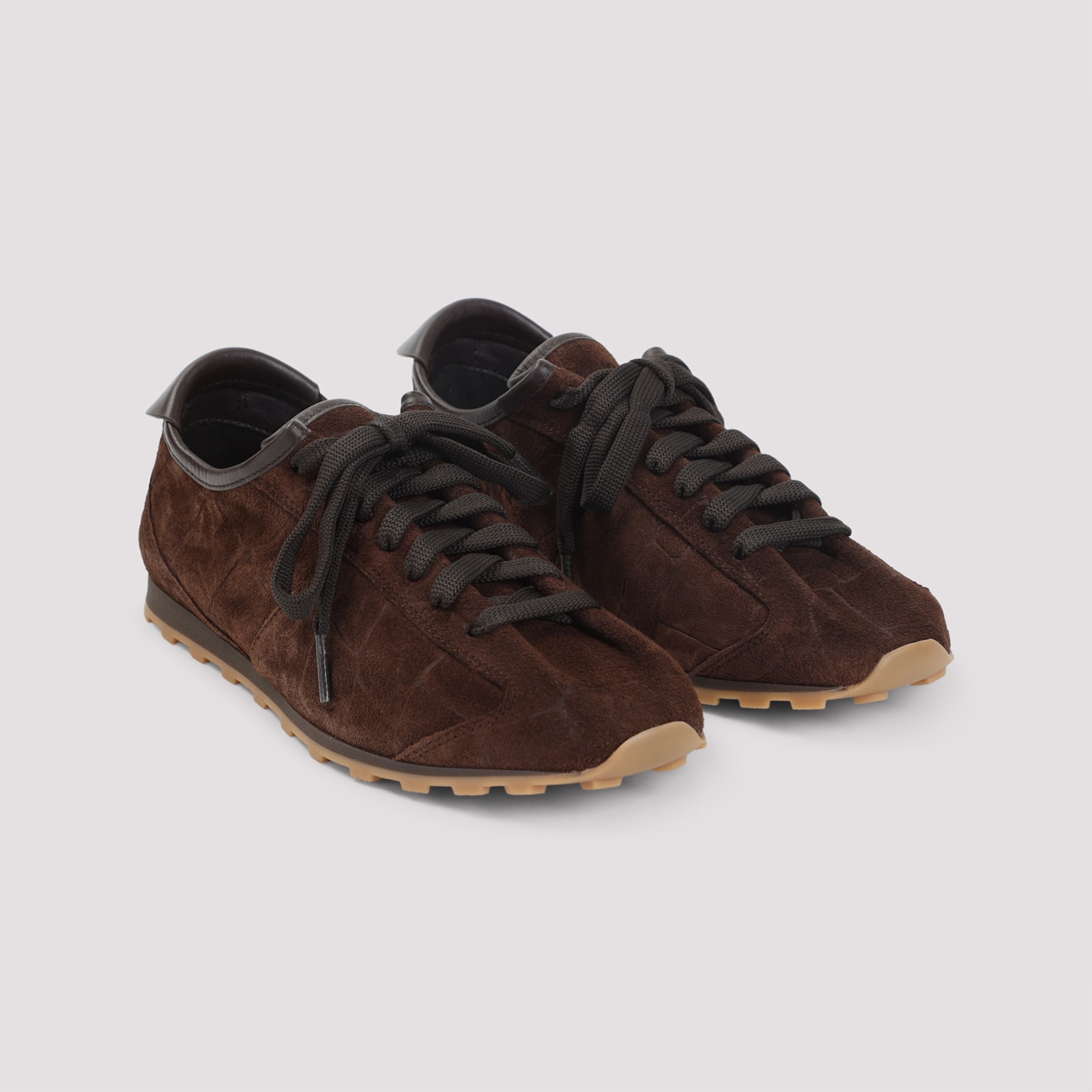 Jacquemus The Tennis Leather-trimmed Croc-effect Suede Sneakers In Brown
