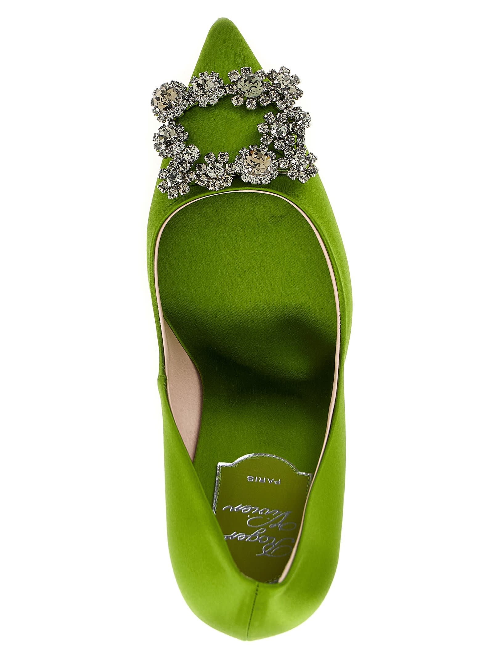 Roger Vivier Crystal Embellished Pointed Toe Pumps In Green