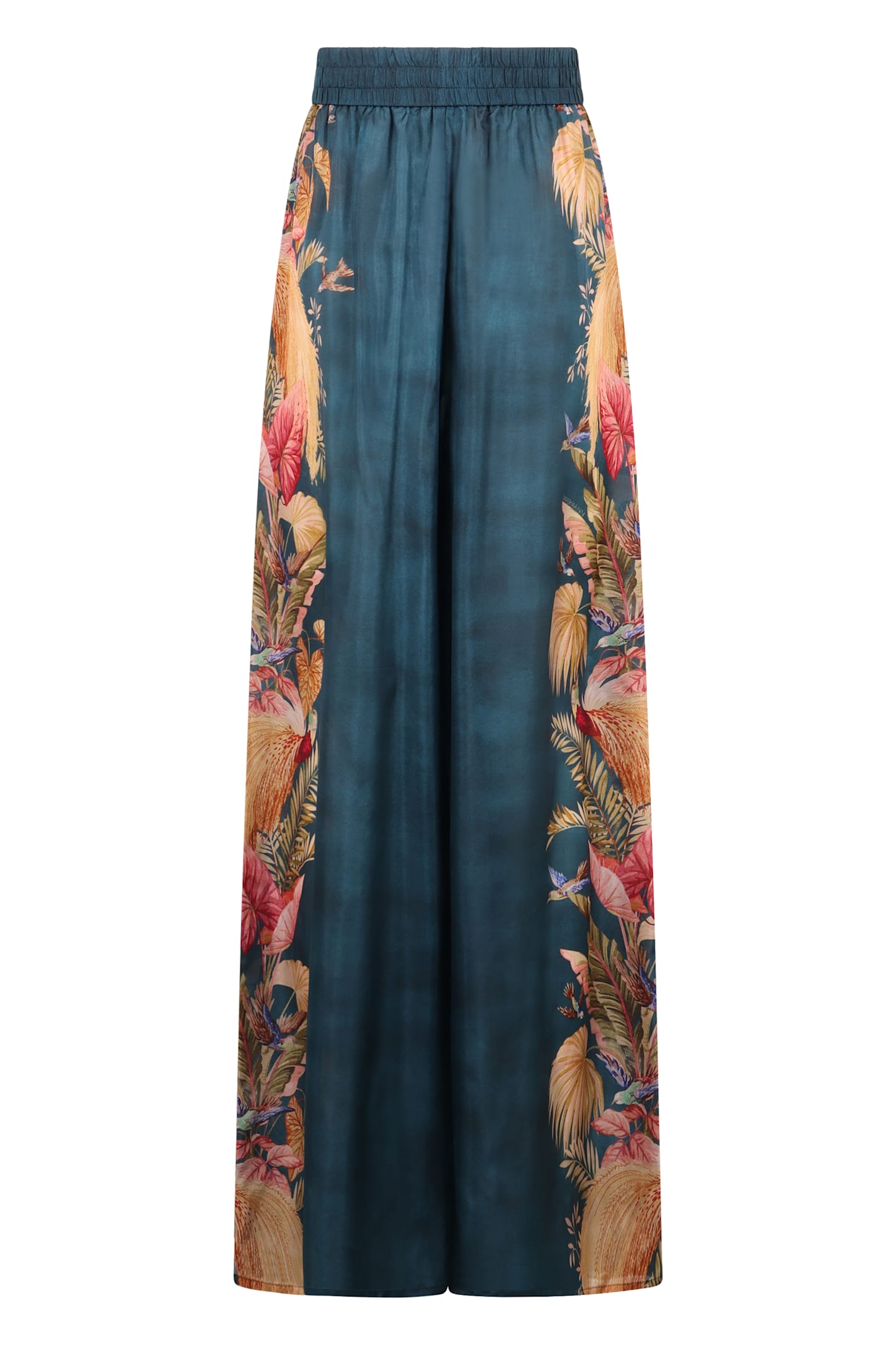 Zimmermann Flowing Floral Print Wide Trousers With Elasticated Waist In Blue