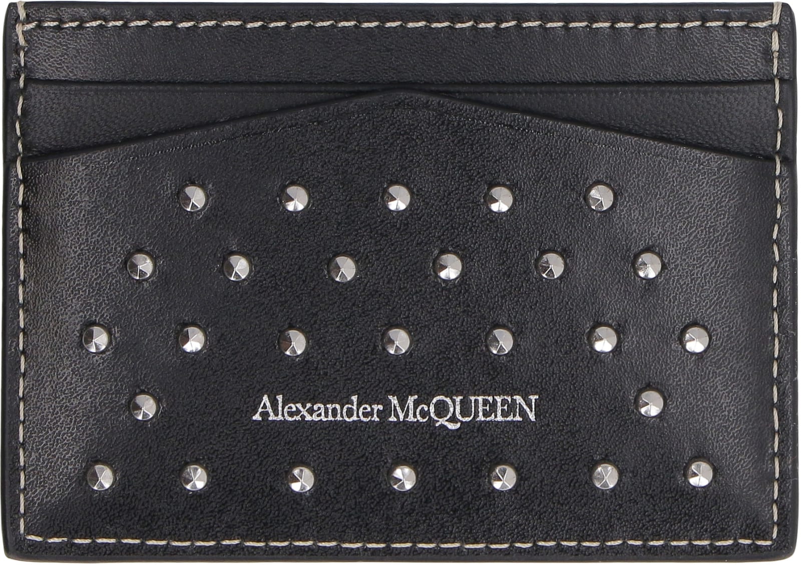 Shop Alexander Mcqueen Skull Studded Leather Wallet In Black
