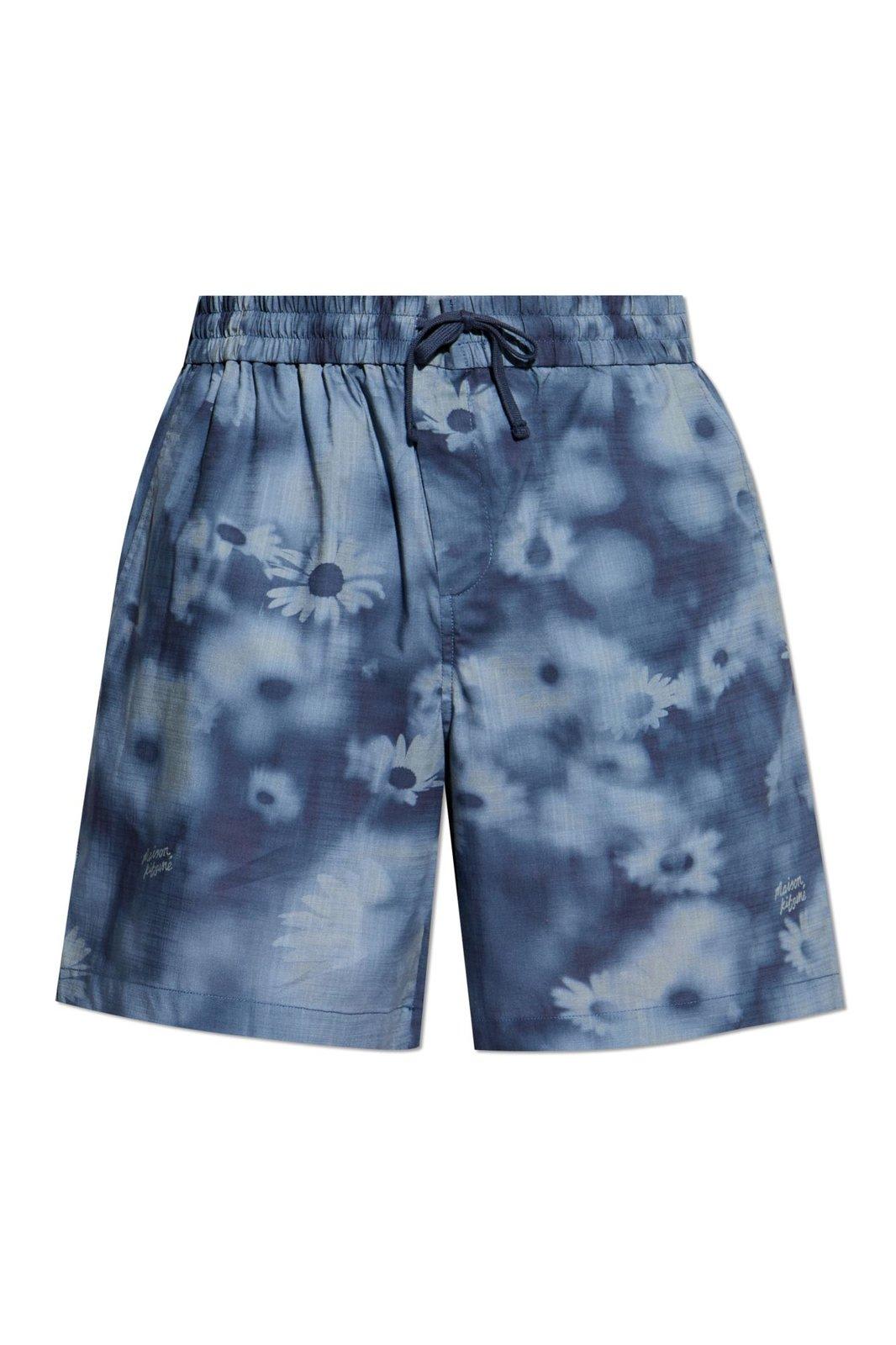 Maison Kitsuné Elasticated Shorts Juniper Berry Print In Blue